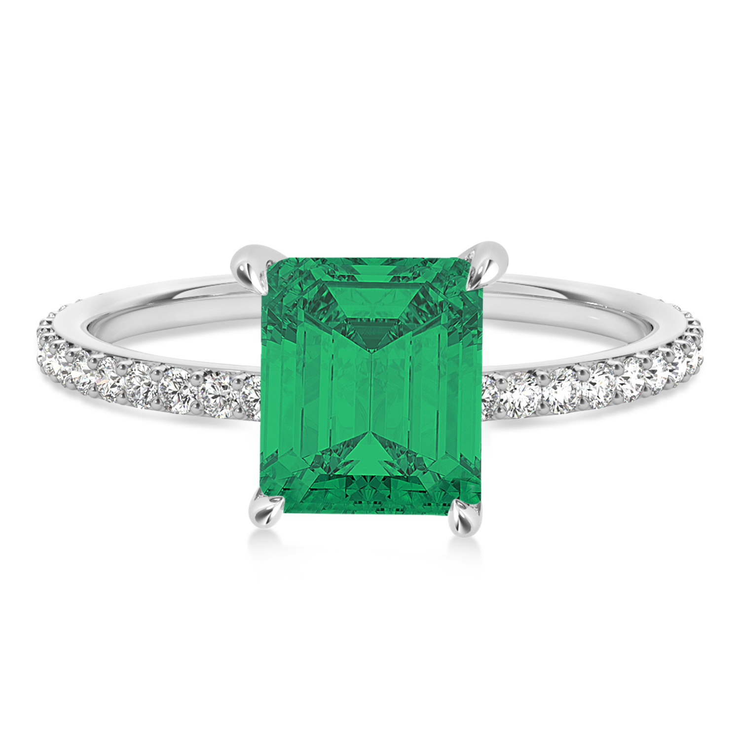Emerald Emerald & Diamond Hidden Halo Engagement Ring 18k White Gold (2.93ct)