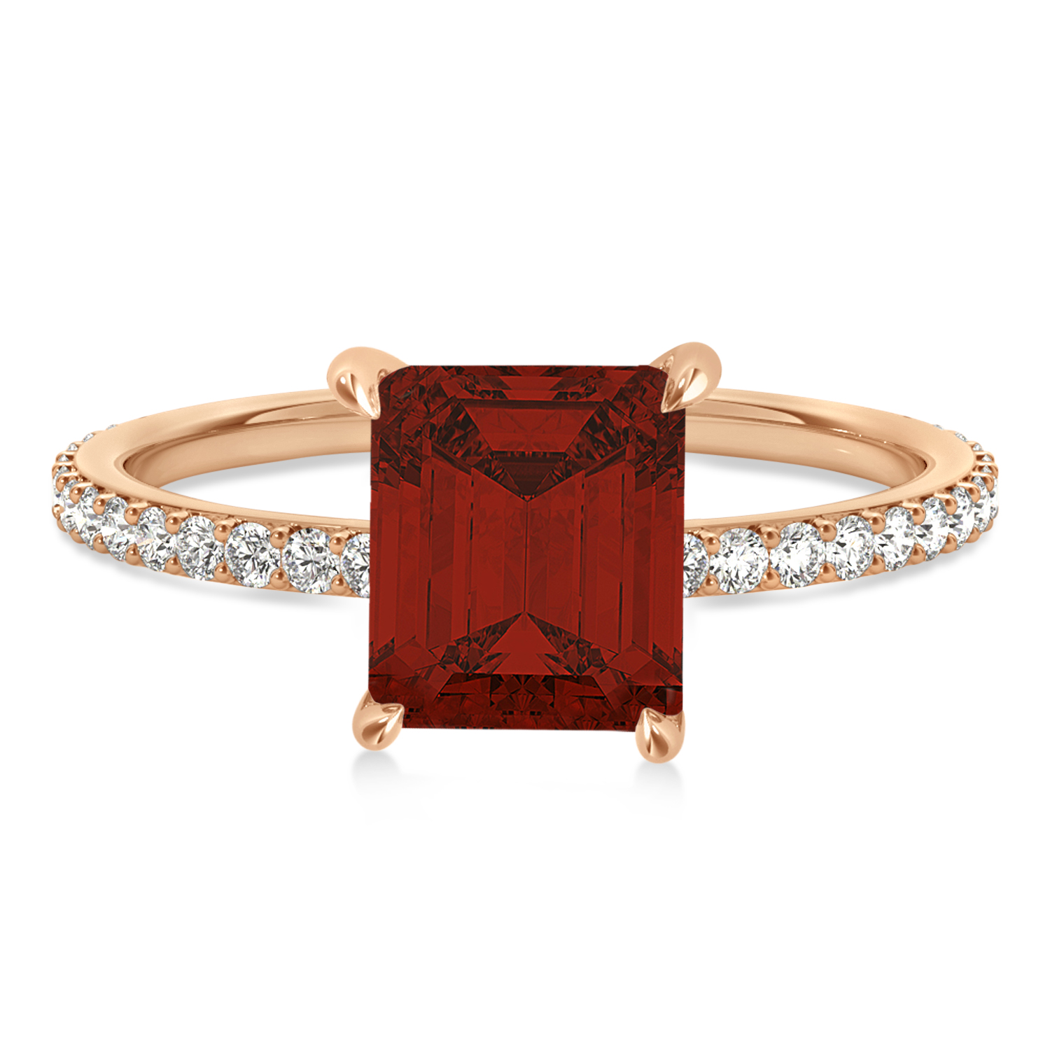 Emerald Garnet & Diamond Hidden Halo Engagement Ring 18k Rose Gold (2.93ct)