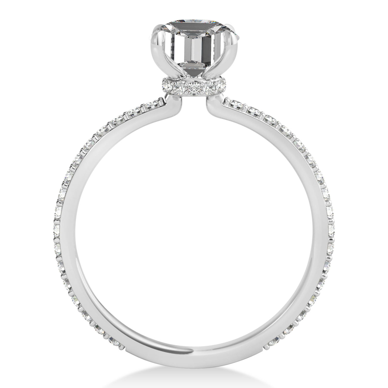 Emerald Moissanite & Diamond Hidden Halo Engagement Ring 14k White Gold (2.93ct)