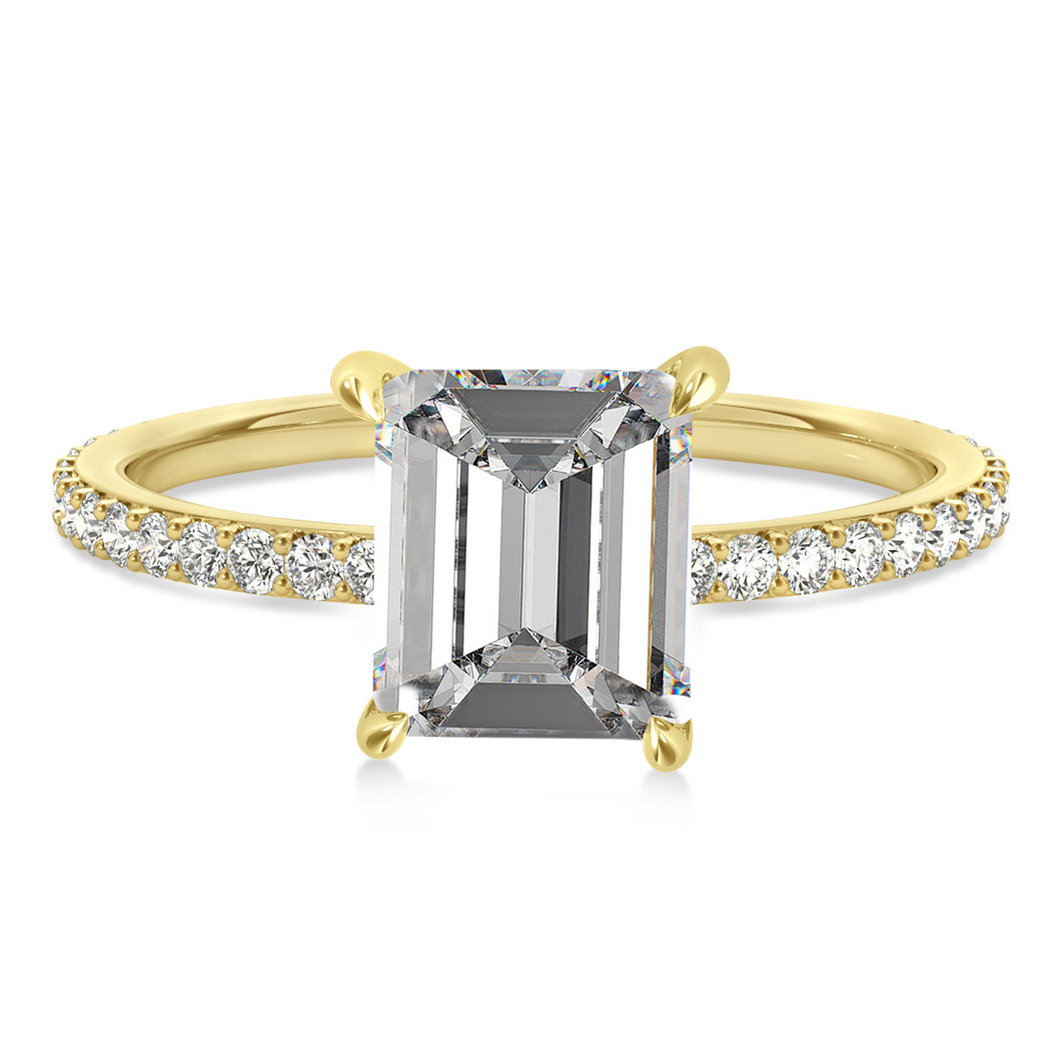 Emerald Moissanite & Diamond Hidden Halo Engagement Ring 14k Yellow Gold (2.93ct)