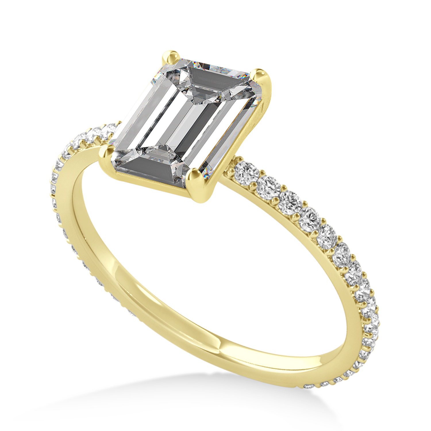 Emerald Moissanite & Diamond Hidden Halo Engagement Ring 14k Yellow Gold (2.93ct)