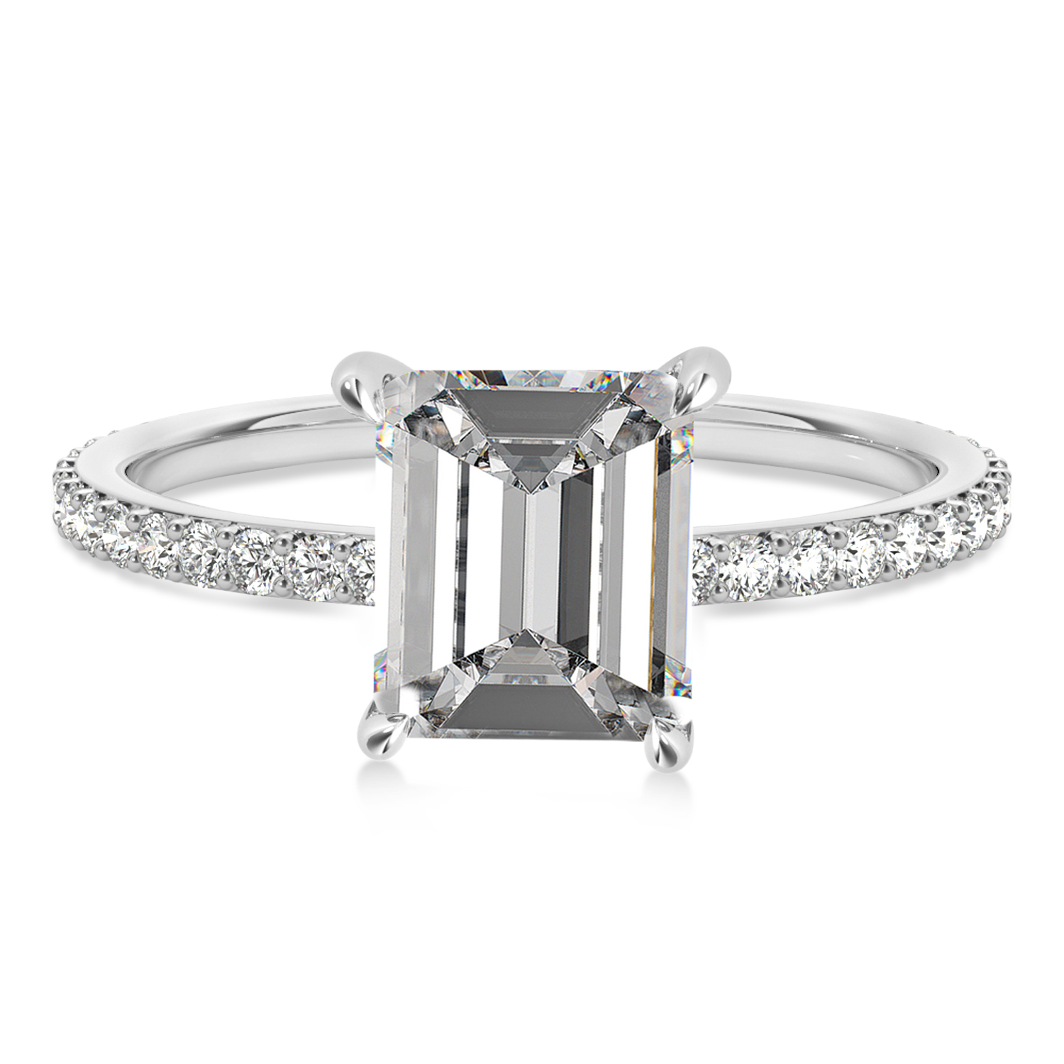 Emerald Moissanite & Diamond Hidden Halo Engagement Ring Palladium (2.93ct)