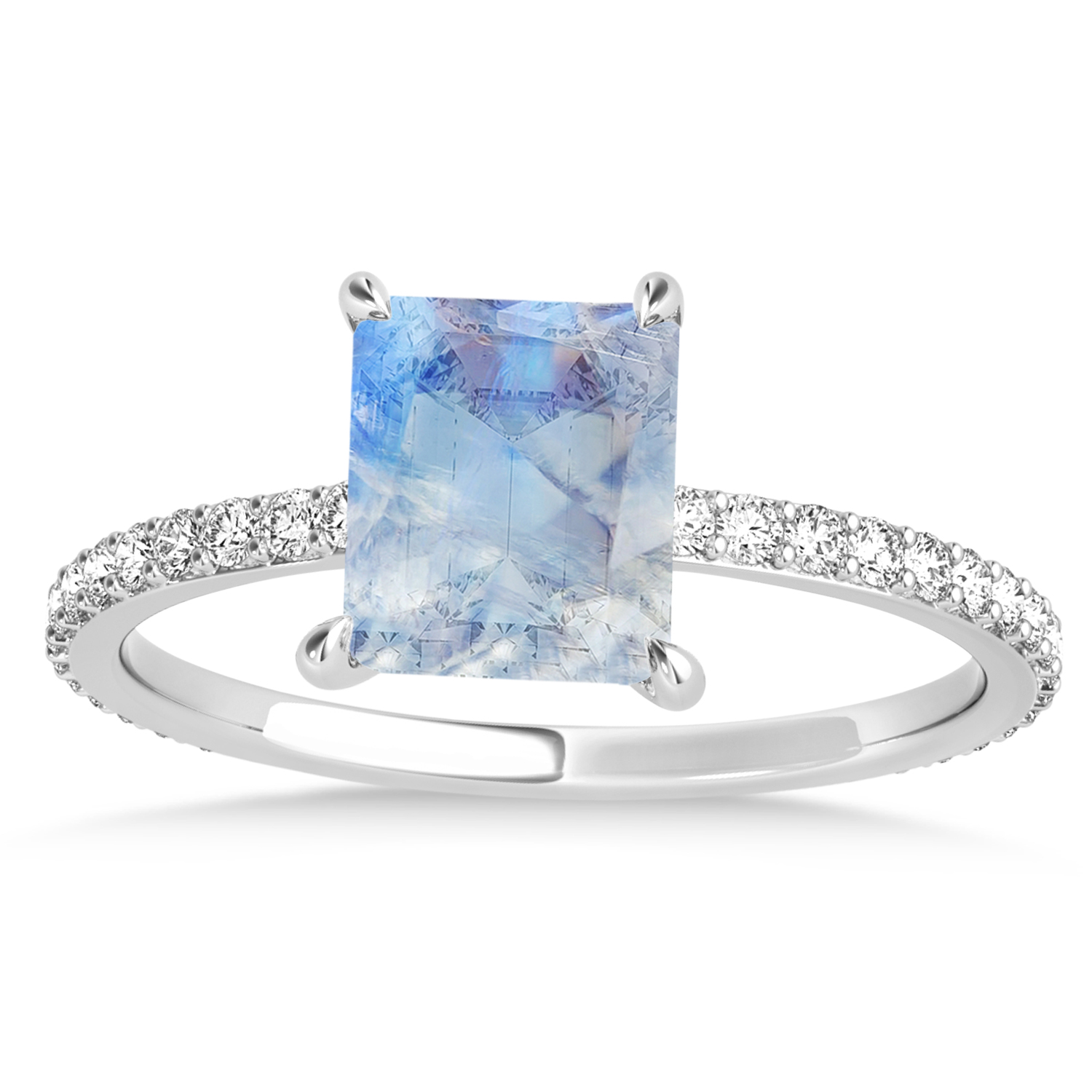 Emerald Moonstone & Diamond Hidden Halo Engagement Ring 14k White Gold (2.93ct)