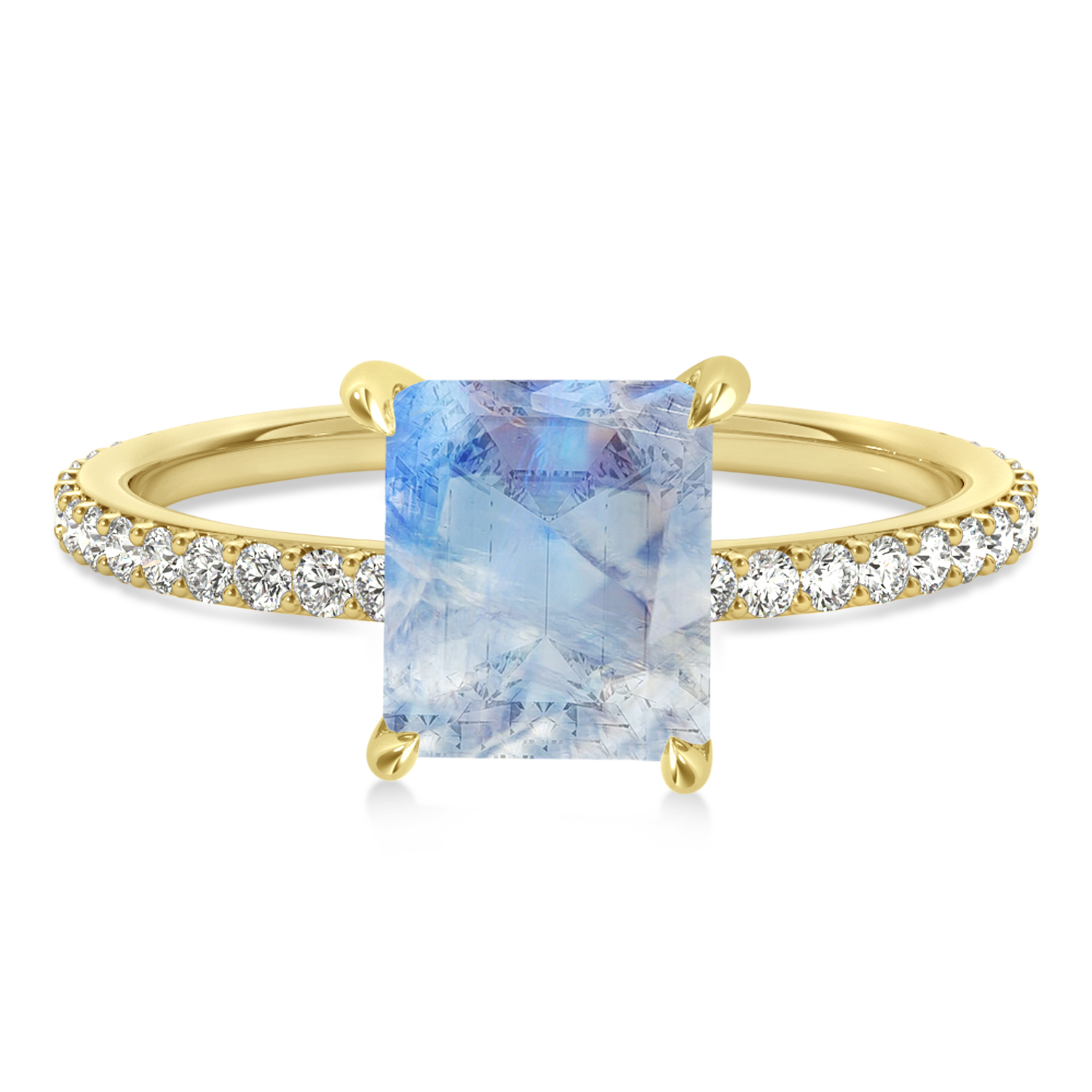 Emerald Moonstone & Diamond Hidden Halo Engagement Ring 18k Yellow Gold (2.93ct)