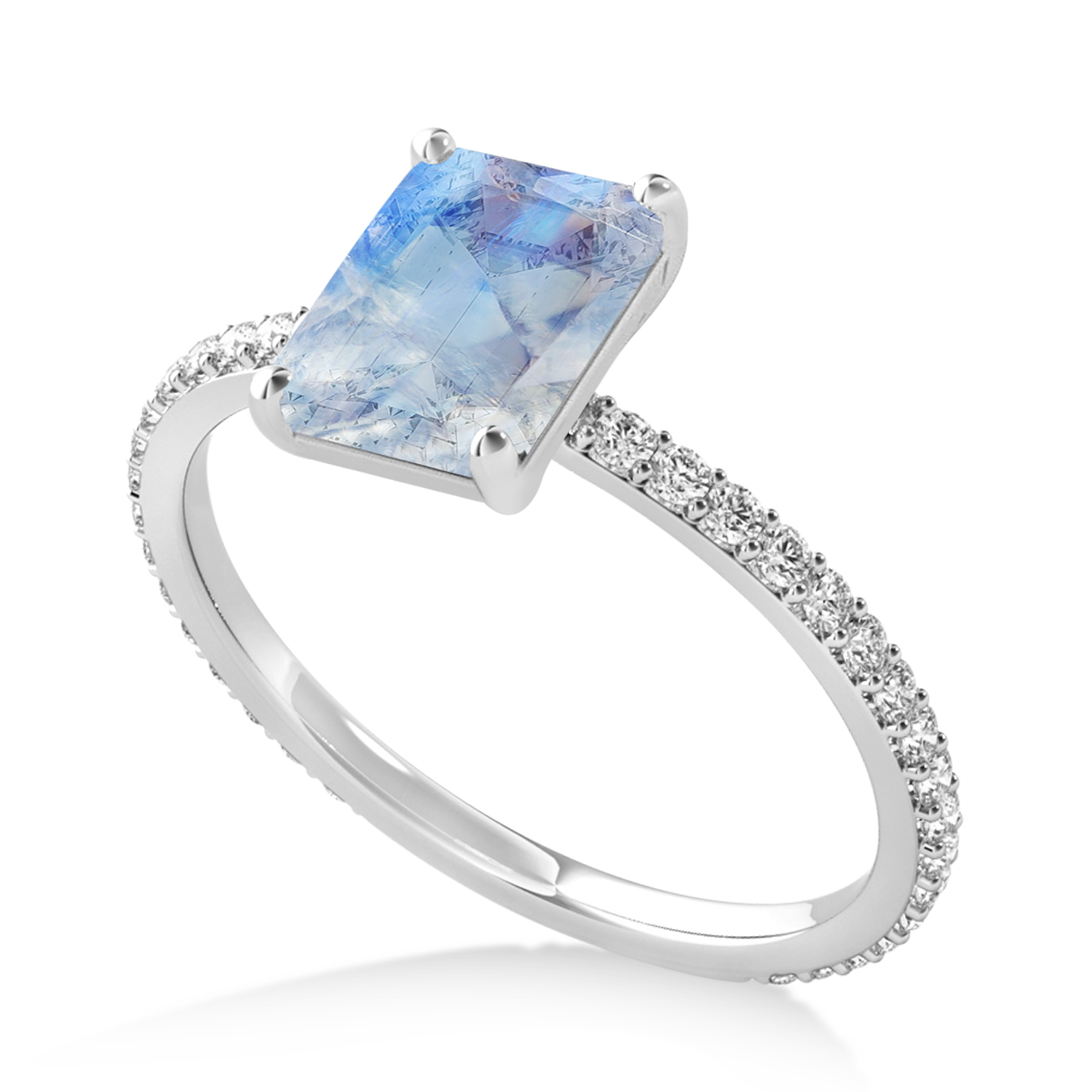 Emerald Moonstone & Diamond Hidden Halo Engagement Ring Palladium (2.93ct)