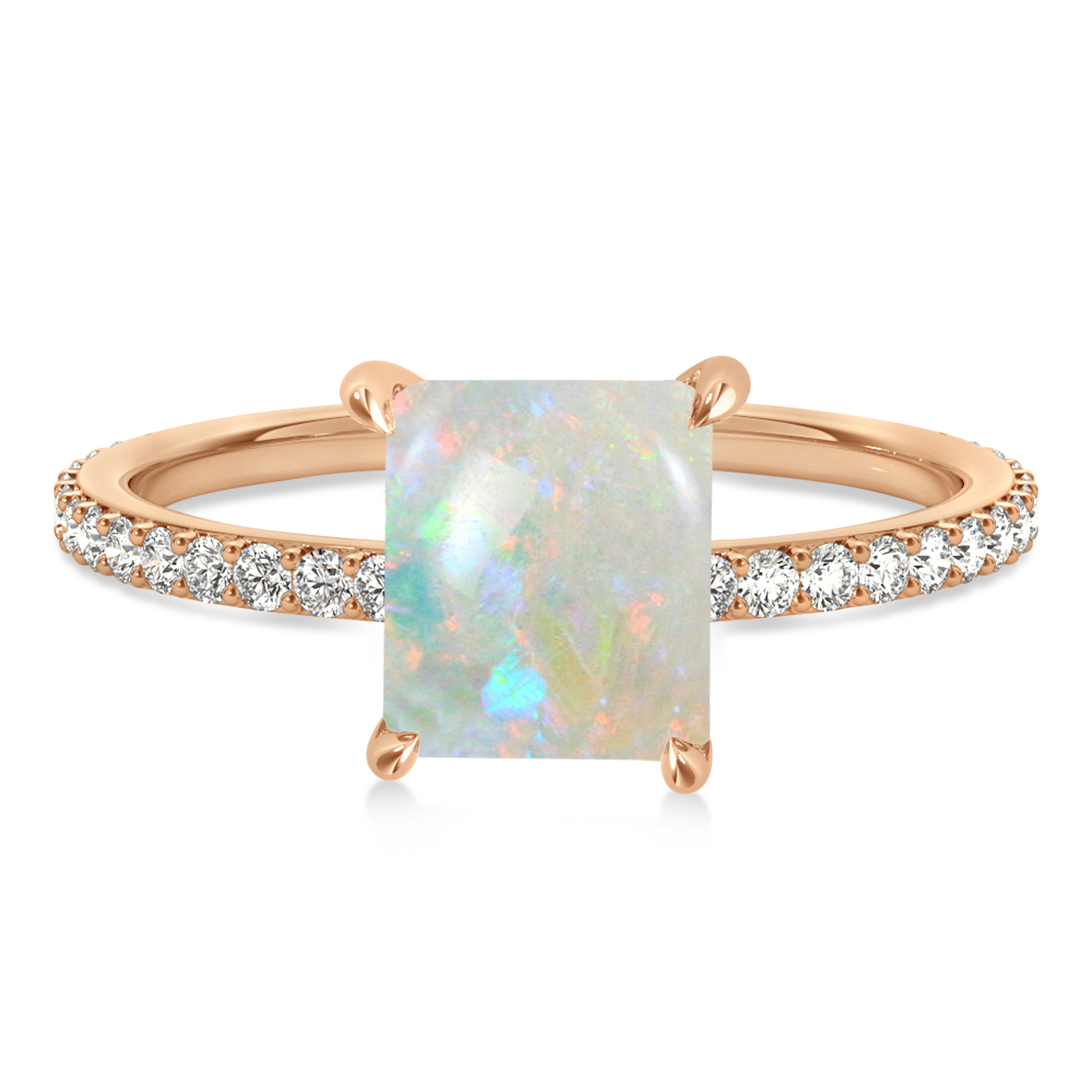 Emerald Opal & Diamond Hidden Halo Engagement Ring 14k Rose Gold (2.93ct)