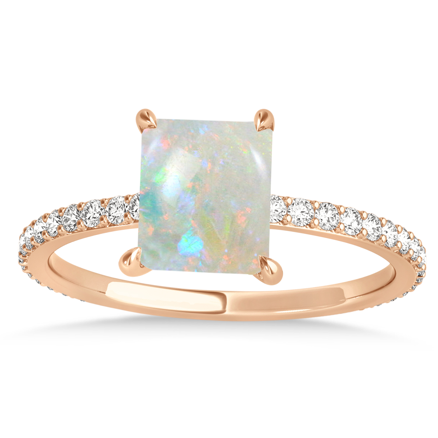 Emerald Opal & Diamond Hidden Halo Engagement Ring 14k Rose Gold (2.93ct)