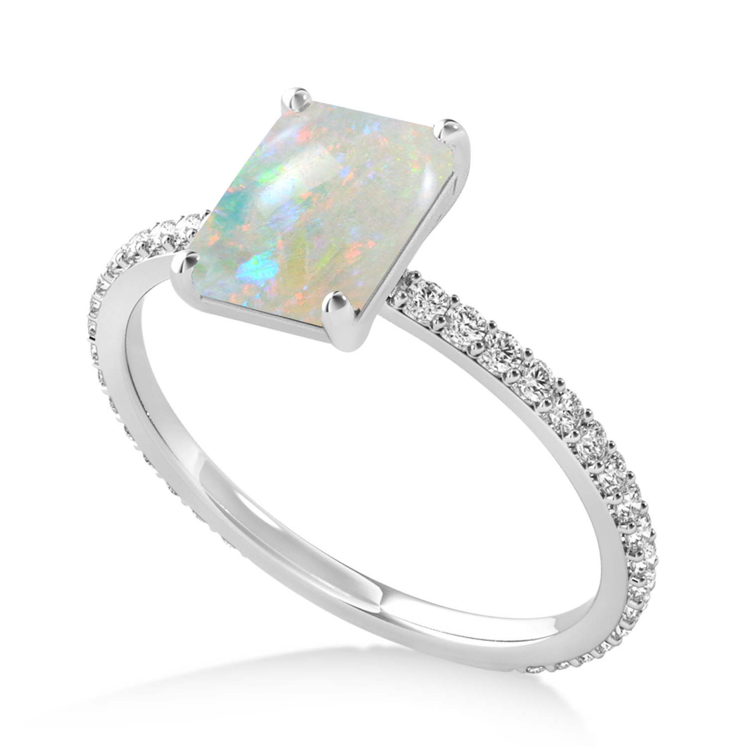 Emerald Opal & Diamond Hidden Halo Engagement Ring 14k White Gold (2.93ct)