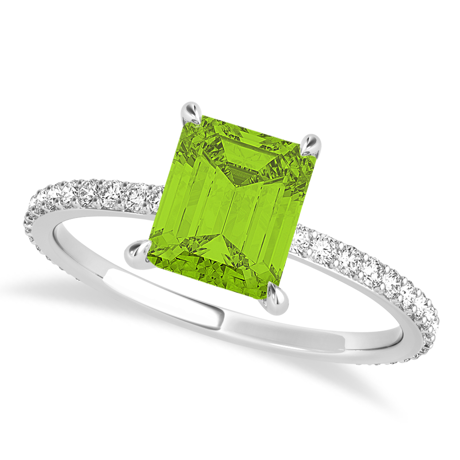 Emerald Peridot & Diamond Hidden Halo Engagement Ring 14k White Gold (2.93ct)