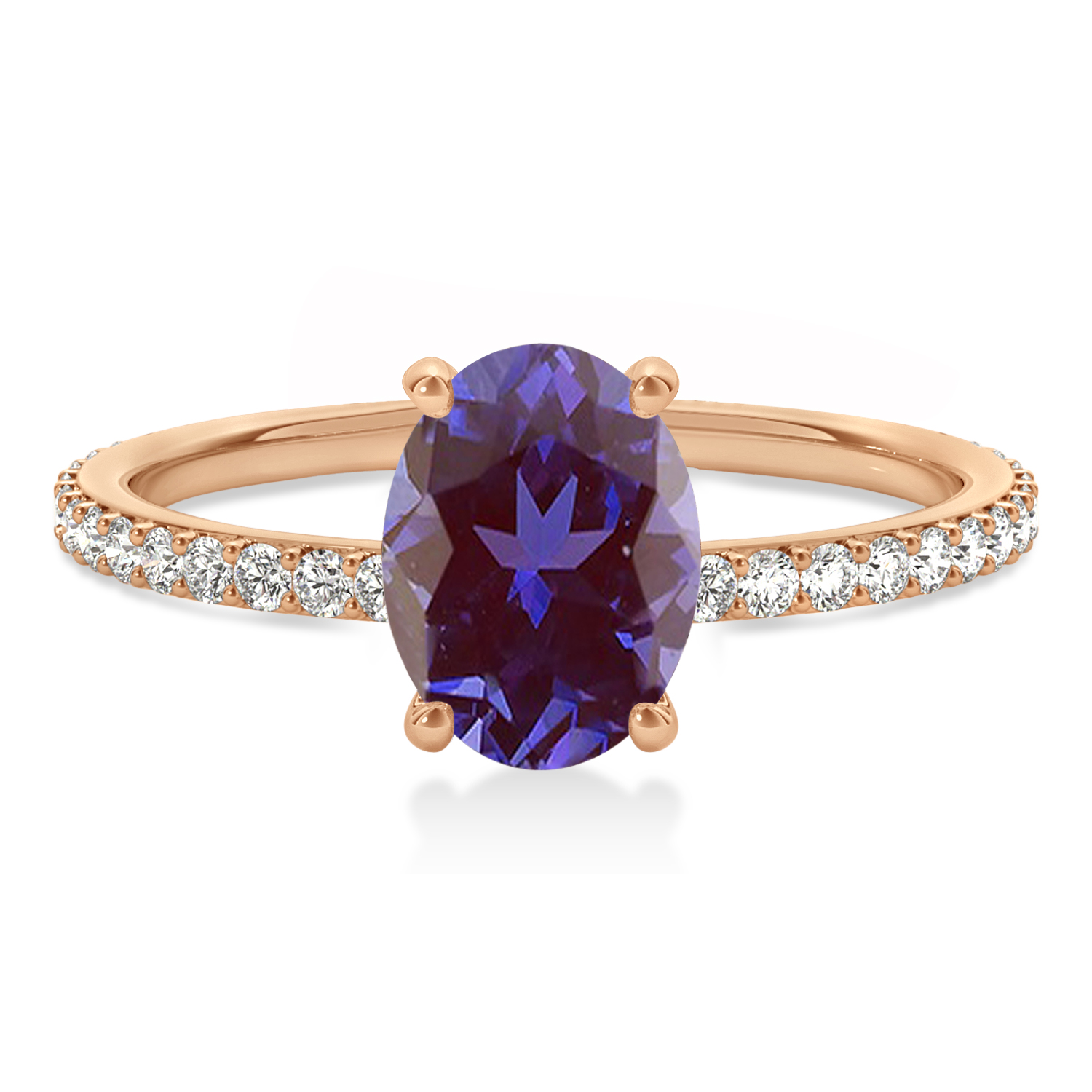 Oval Alexandrite & Diamond Hidden Halo Engagement Ring 14k Rose Gold (0.76ct)