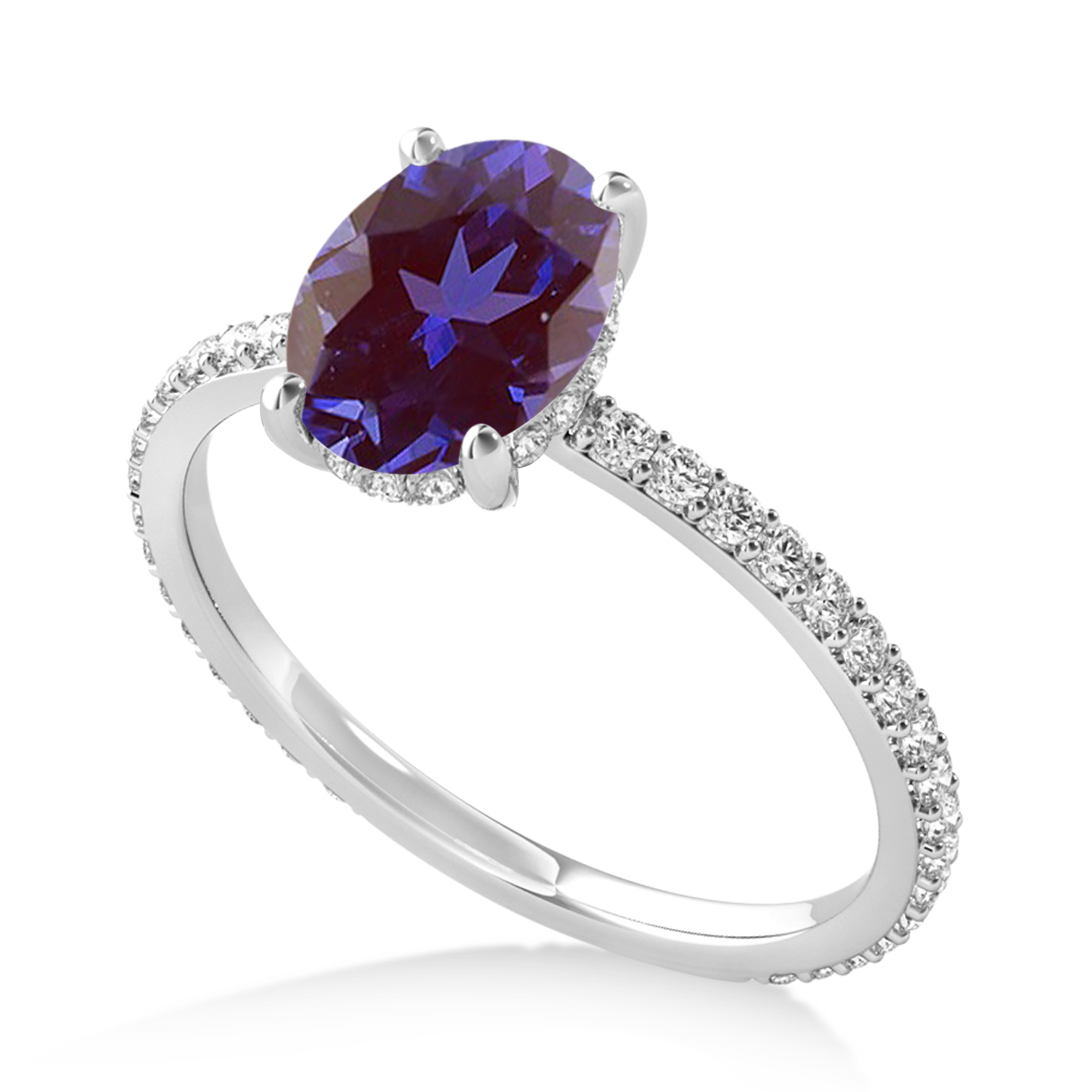Oval Alexandrite & Diamond Hidden Halo Engagement Ring 18k White Gold (0.76ct)