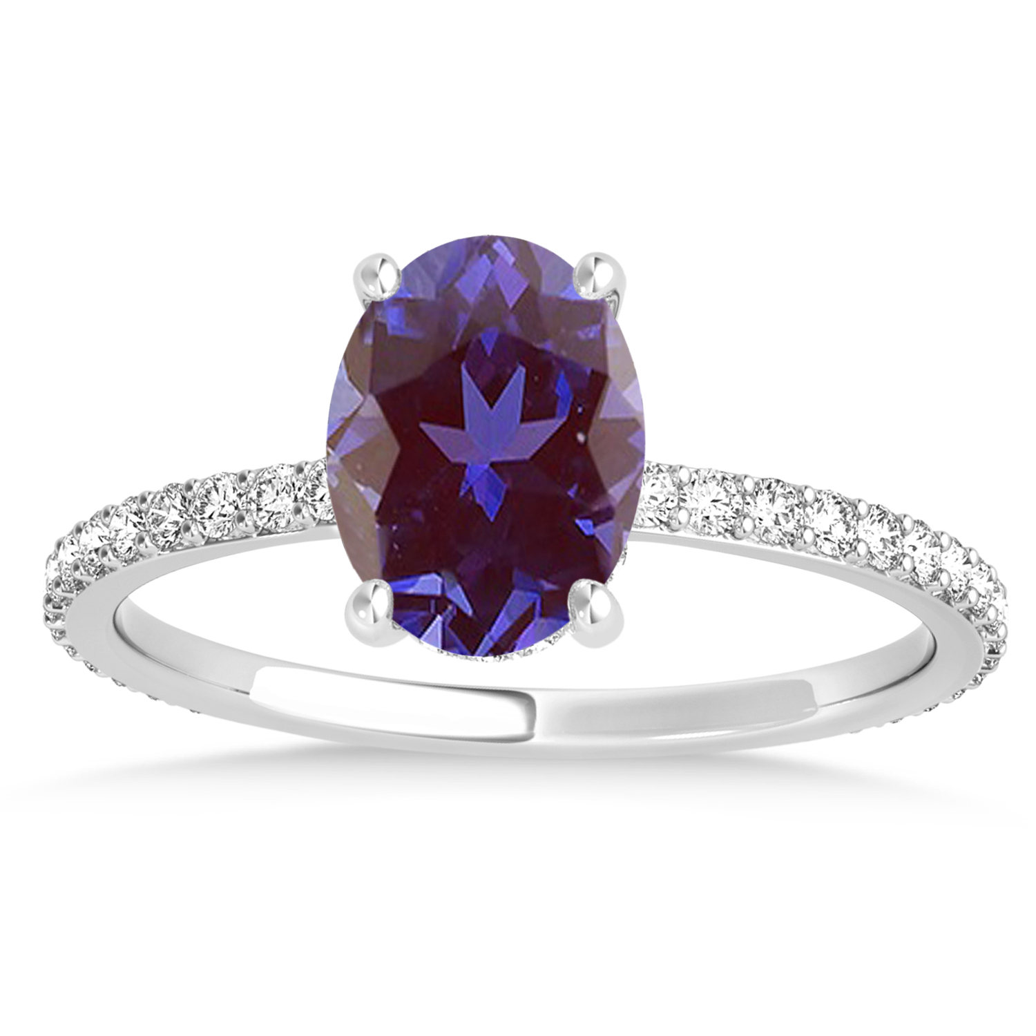 Oval Alexandrite & Diamond Hidden Halo Engagement Ring 18k White Gold (0.76ct)