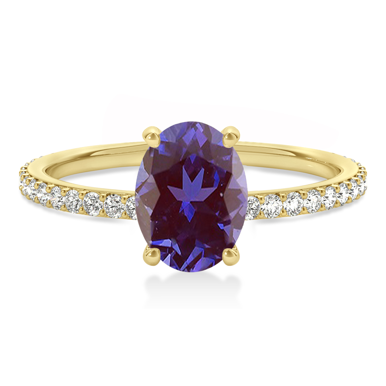 Oval Alexandrite & Diamond Hidden Halo Engagement Ring 18k Yellow Gold (0.76ct)