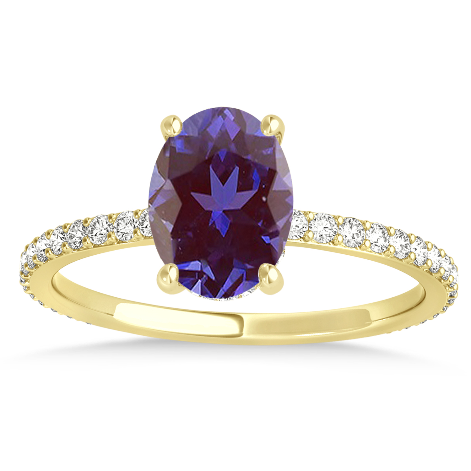Oval Alexandrite & Diamond Hidden Halo Engagement Ring 18k Yellow Gold (0.76ct)