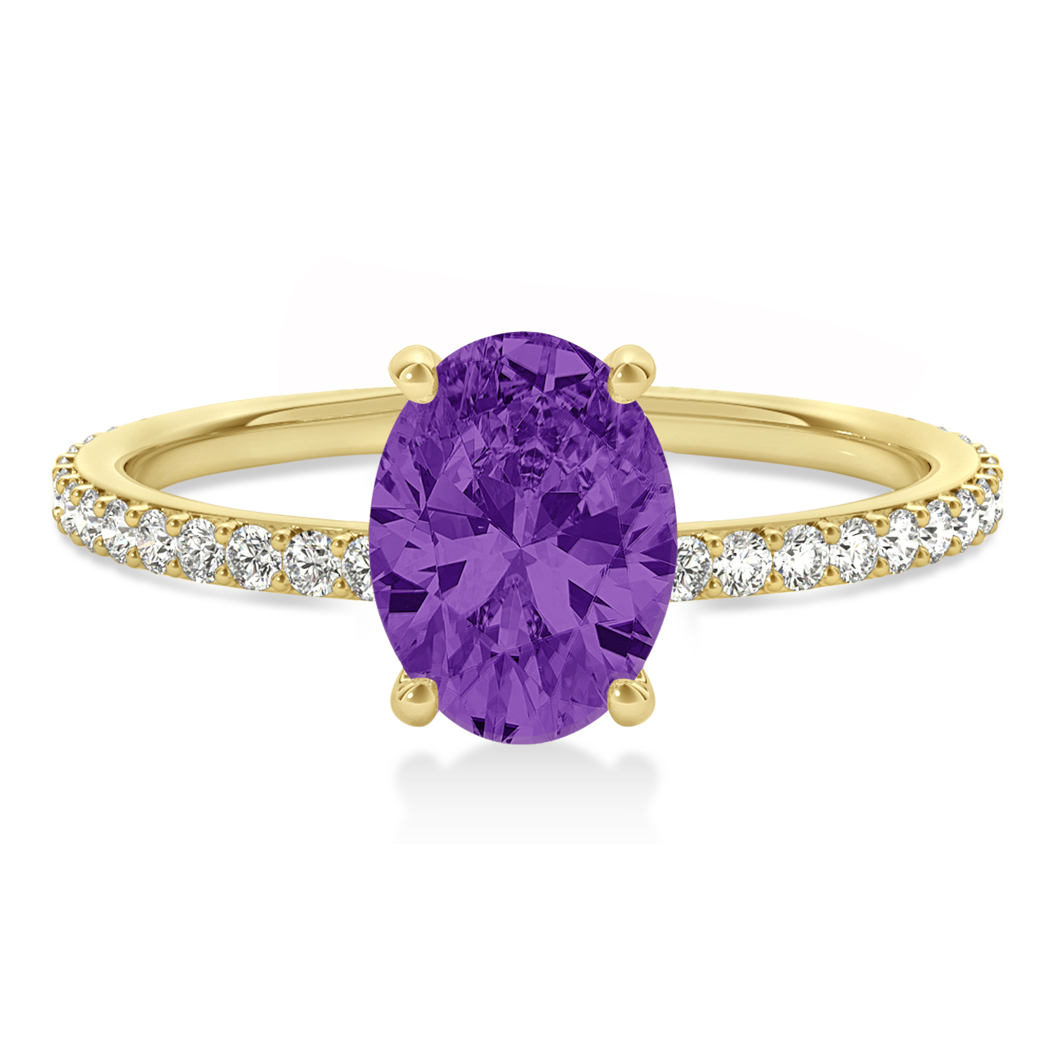 Oval Amethyst & Diamond Hidden Halo Engagement Ring 14k Yellow Gold (0.76ct)