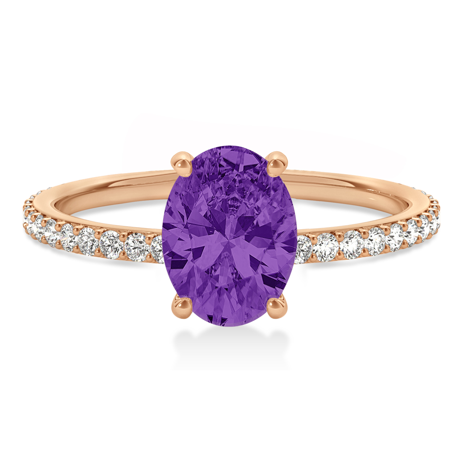 Oval Amethyst & Diamond Hidden Halo Engagement Ring 18k Rose Gold (0.76ct)