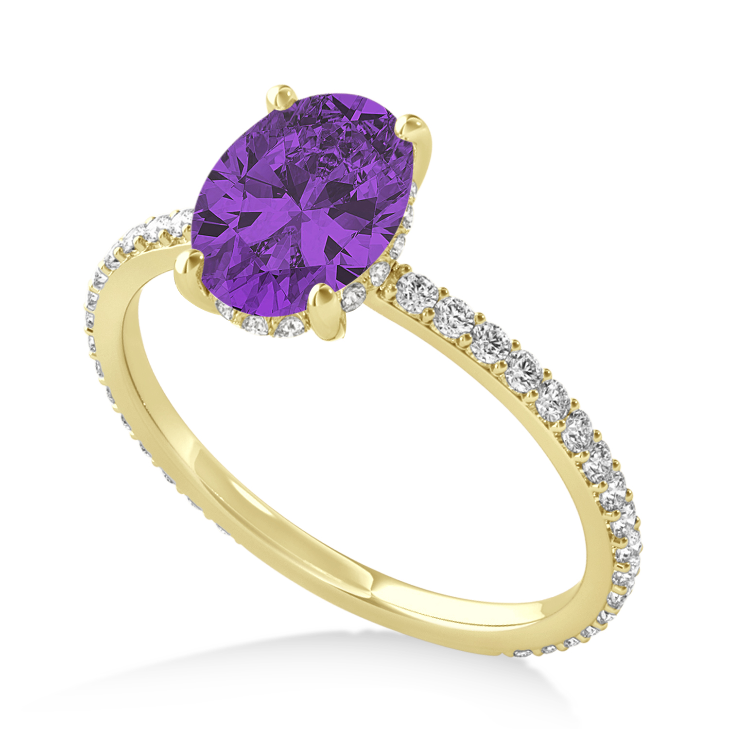 Oval Amethyst & Diamond Hidden Halo Engagement Ring 18k Yellow Gold (0.76ct)