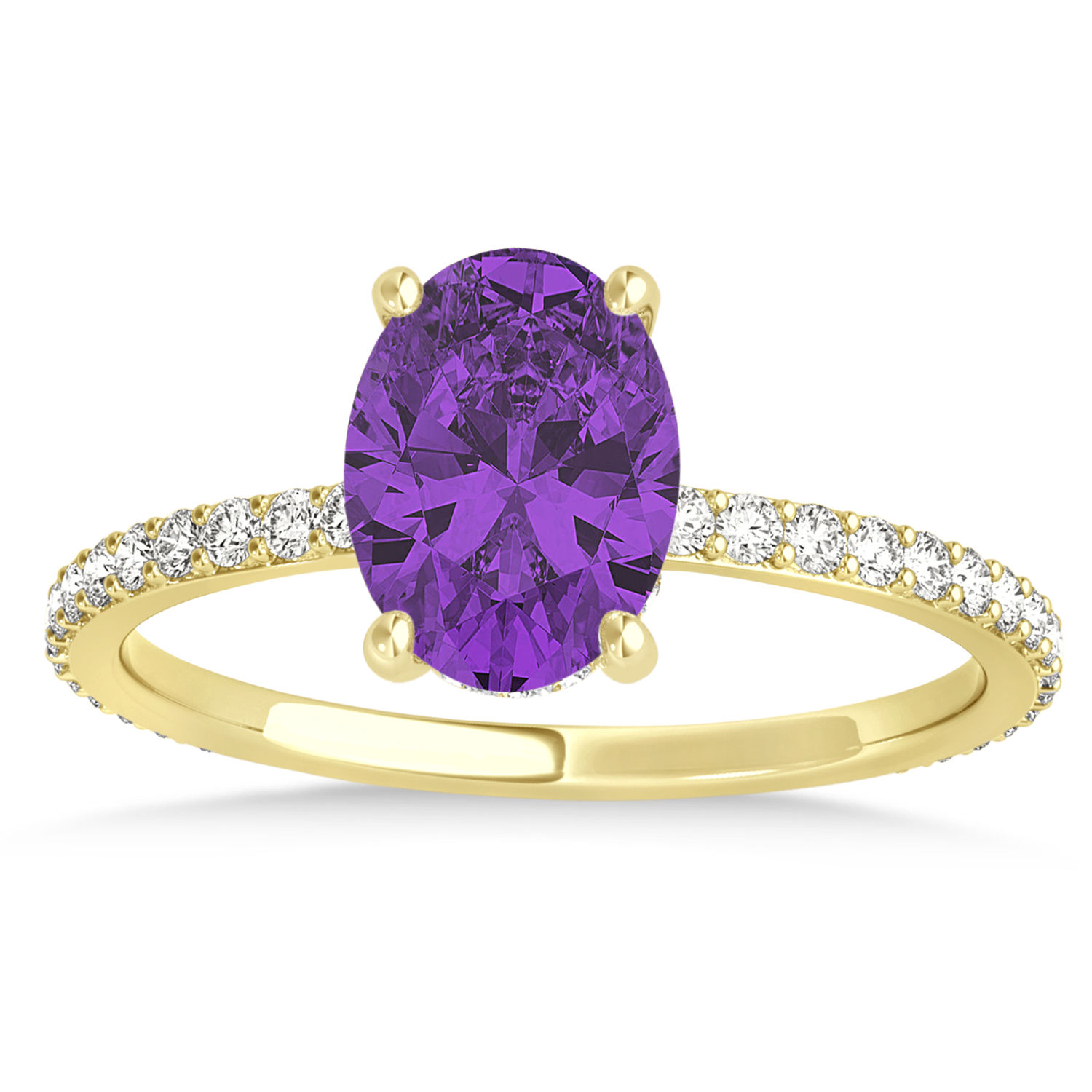 Oval Amethyst & Diamond Hidden Halo Engagement Ring 18k Yellow Gold (0.76ct)