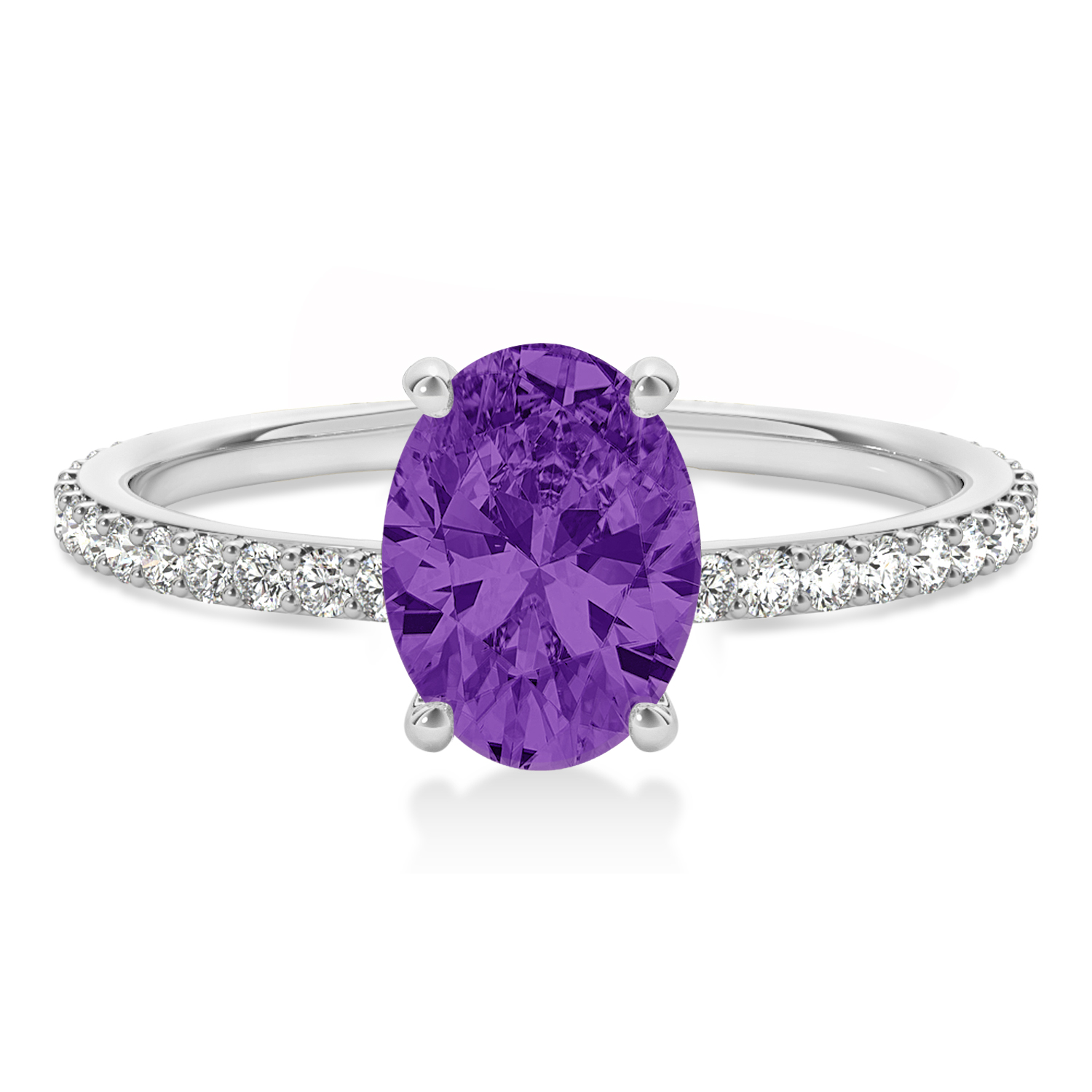 Oval Amethyst & Diamond Hidden Halo Engagement Ring Platinum (0.76ct)