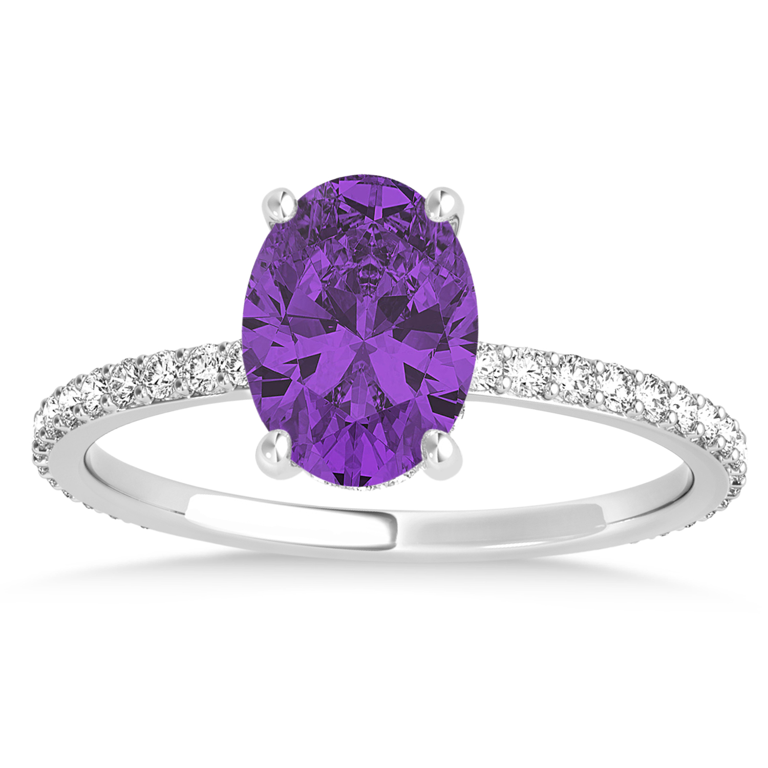 Oval Amethyst & Diamond Hidden Halo Engagement Ring Platinum (0.76ct)