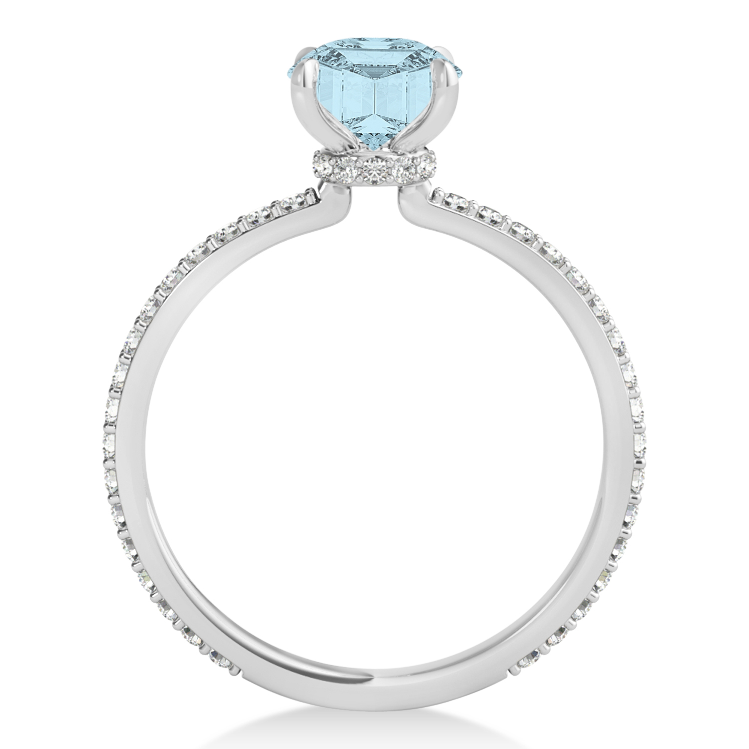 Oval Aquamarine & Diamond Hidden Halo Engagement Ring 14k White Gold (0.76ct)