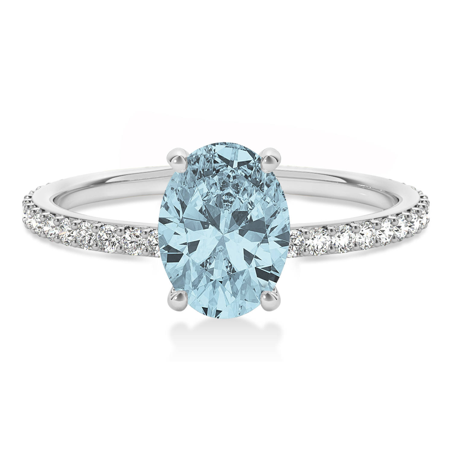 Oval Aquamarine & Diamond Hidden Halo Engagement Ring 14k White Gold (0.76ct)