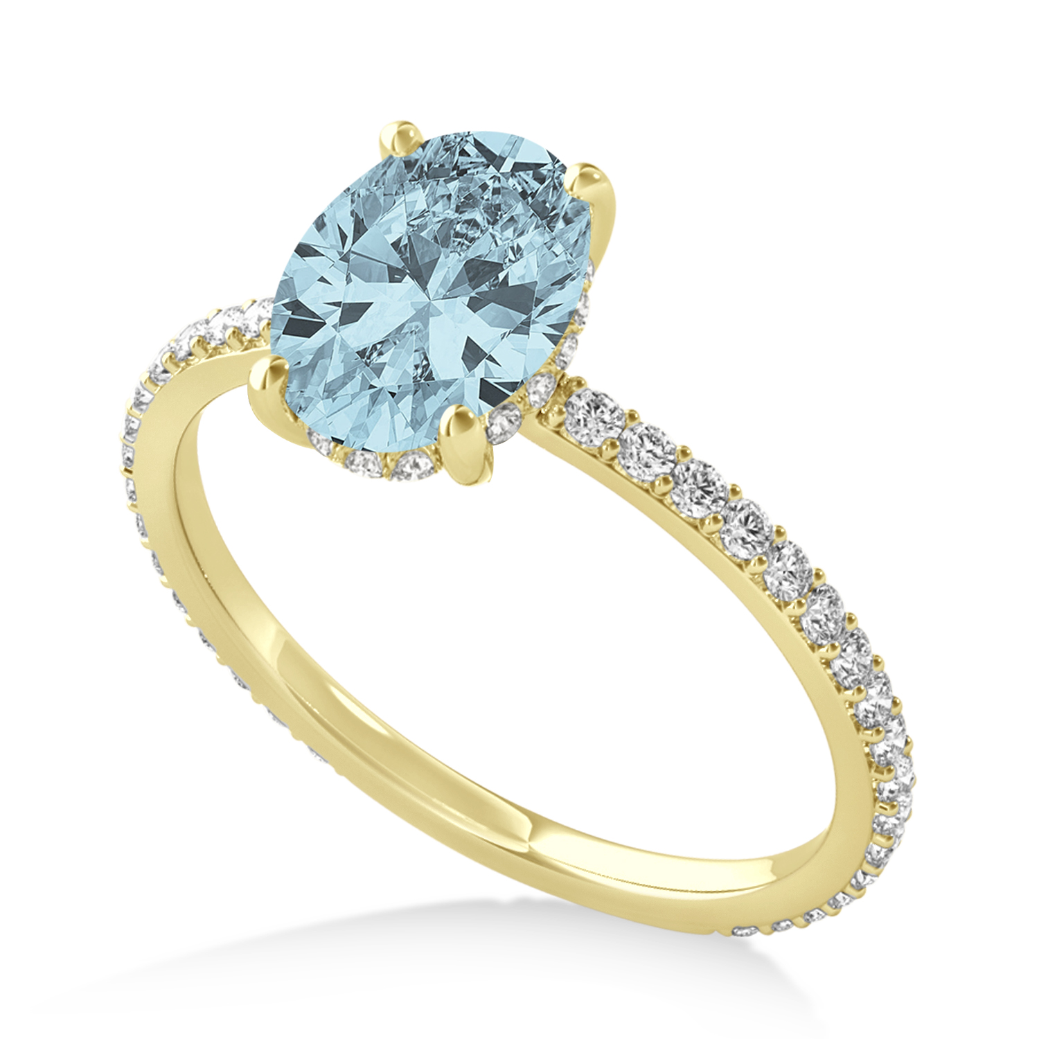 Oval Aquamarine & Diamond Hidden Halo Engagement Ring 18k Yellow Gold (0.76ct)