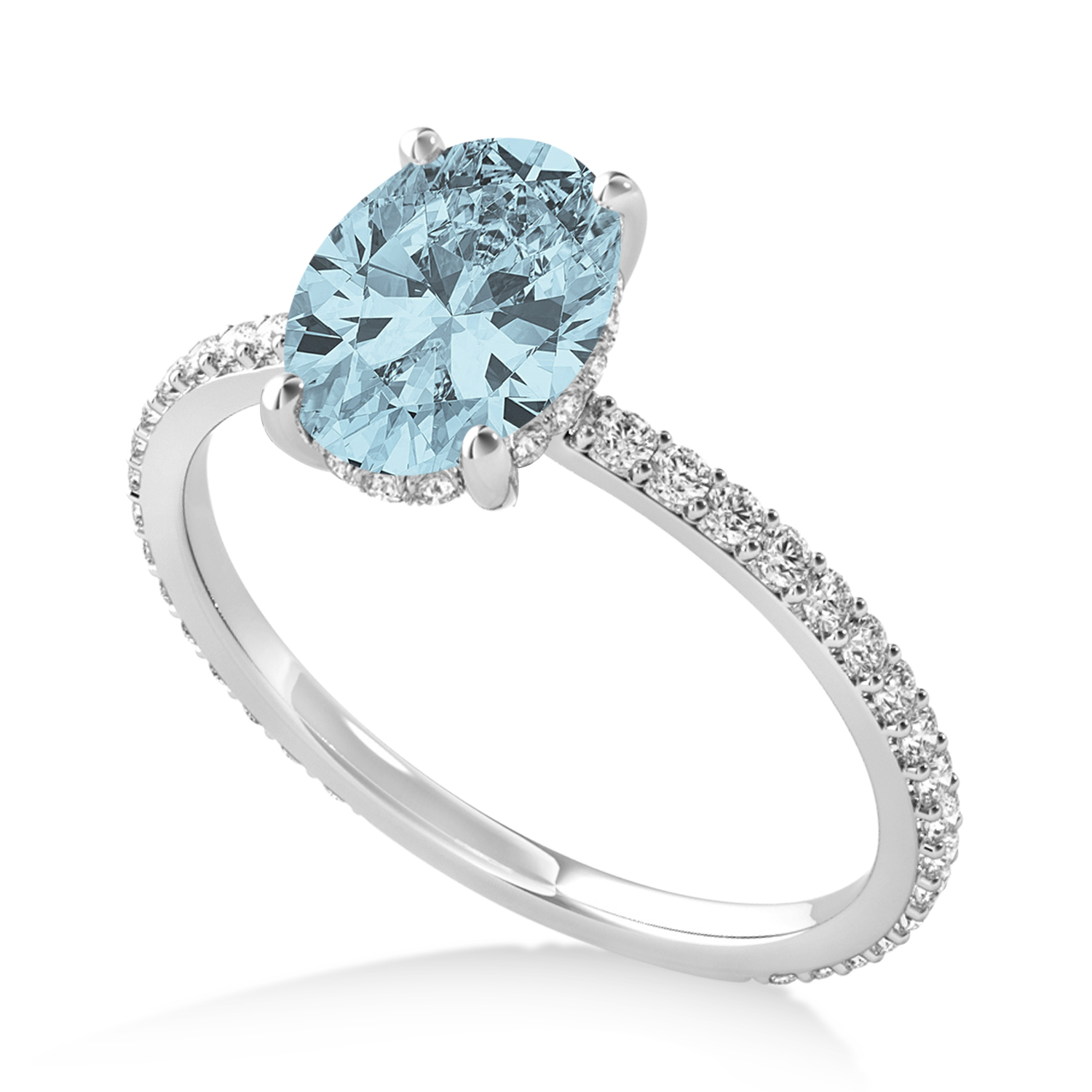 Oval Aquamarine & Diamond Hidden Halo Engagement Ring Platinum (0.76ct)