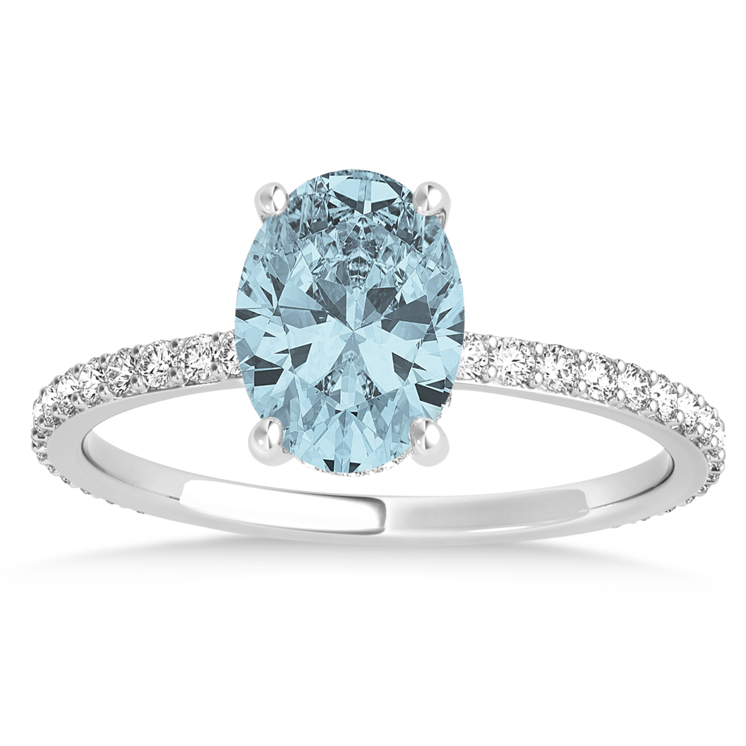 Oval Aquamarine & Diamond Hidden Halo Engagement Ring Platinum (0.76ct)