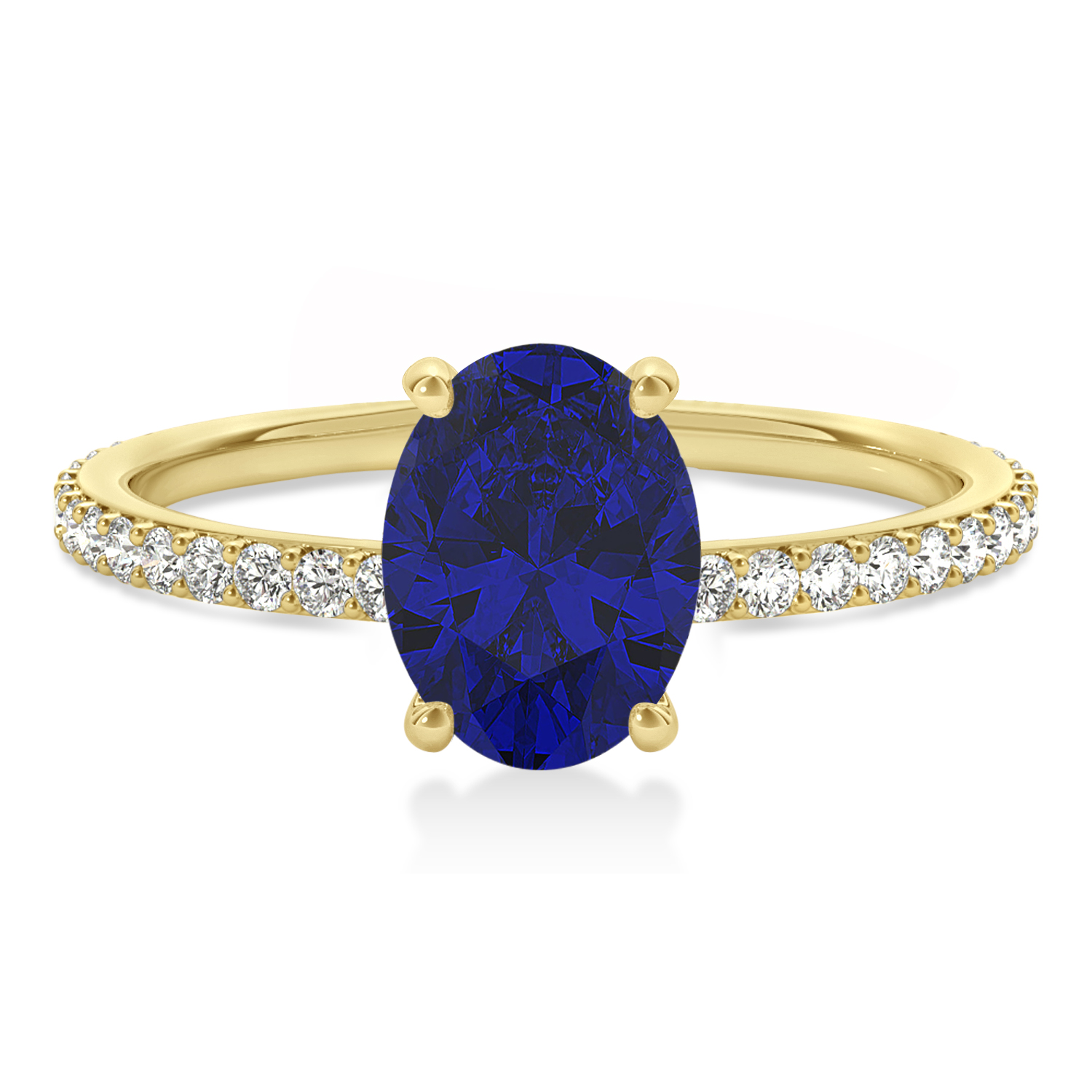 Oval Blue Sapphire & Diamond Hidden Halo Engagement Ring 14k Yellow Gold (0.76ct)