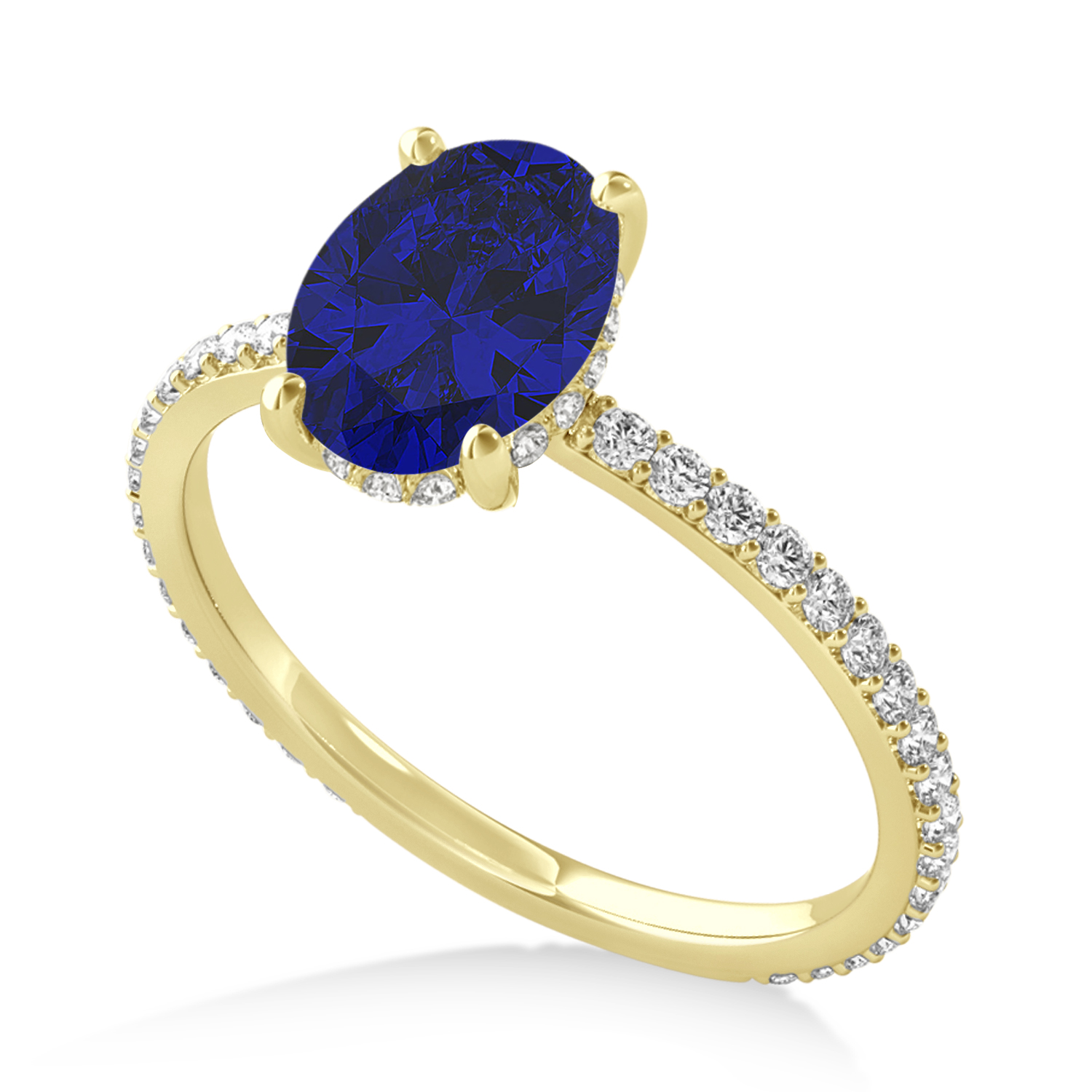Oval Blue Sapphire & Diamond Hidden Halo Engagement Ring 14k Yellow Gold (0.76ct)