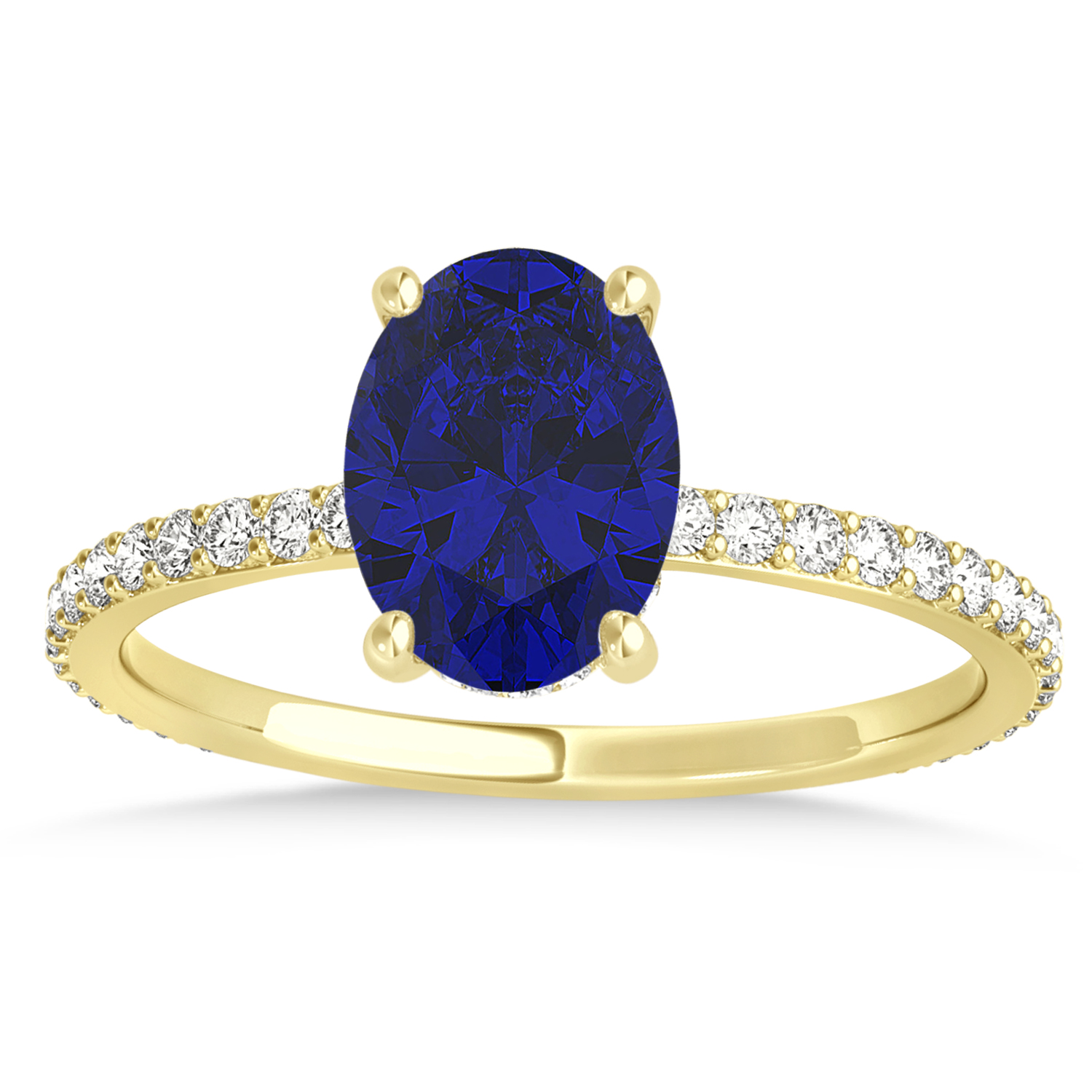 Oval Blue Sapphire & Diamond Hidden Halo Engagement Ring 14k Yellow Gold (0.76ct)