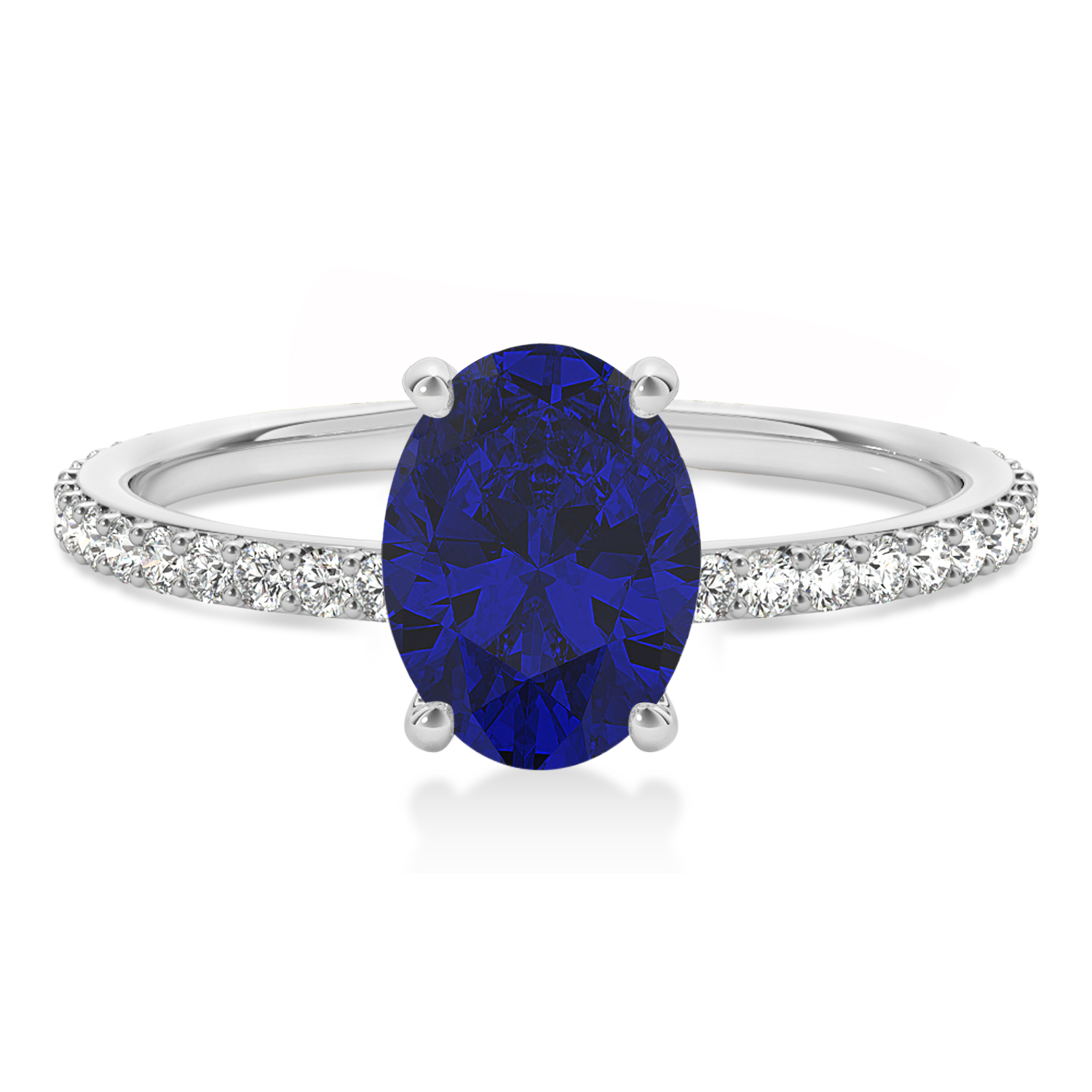 Oval Blue Sapphire & Diamond Hidden Halo Engagement Ring Platinum (0.76ct)