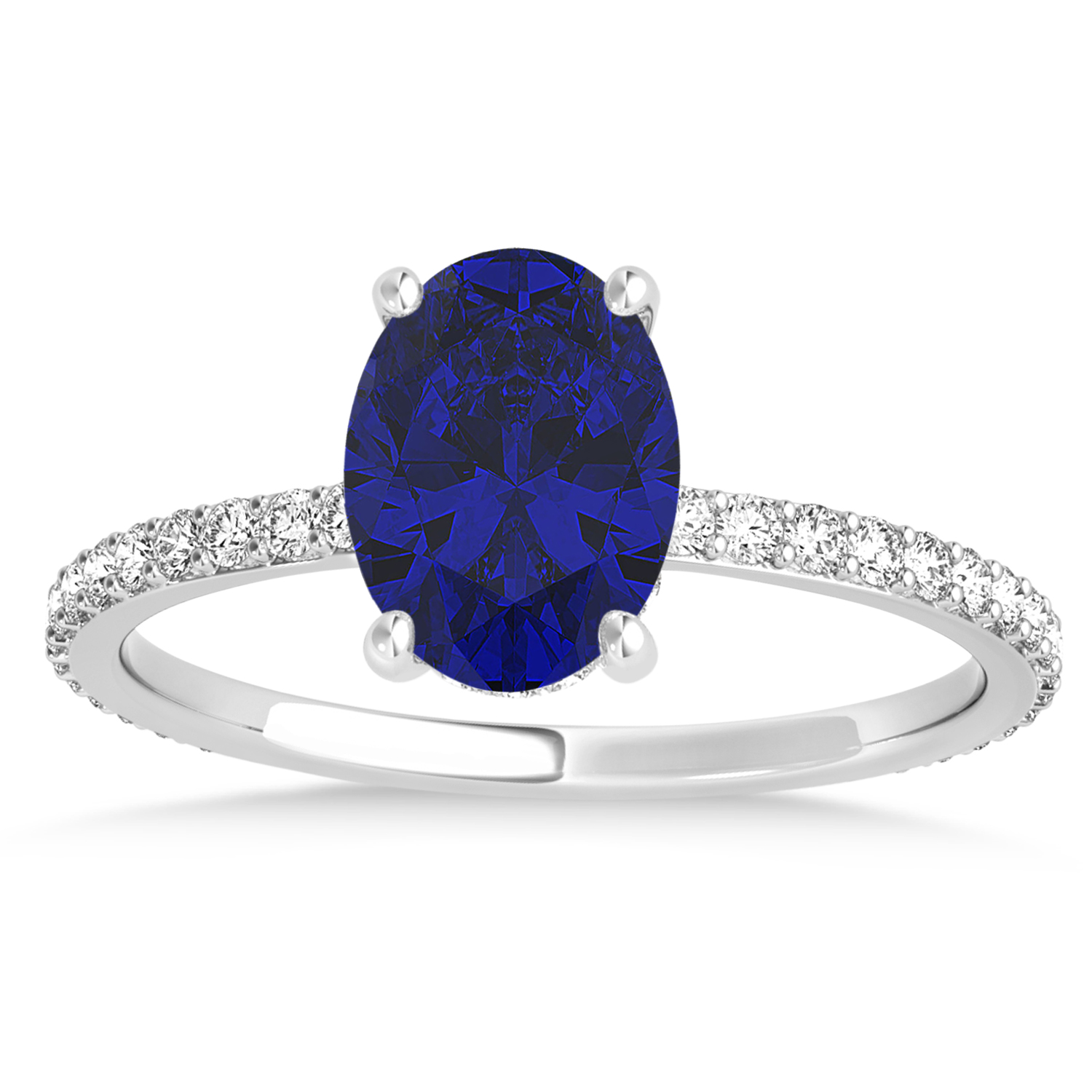 Oval Blue Sapphire & Diamond Hidden Halo Engagement Ring Platinum (0.76ct)
