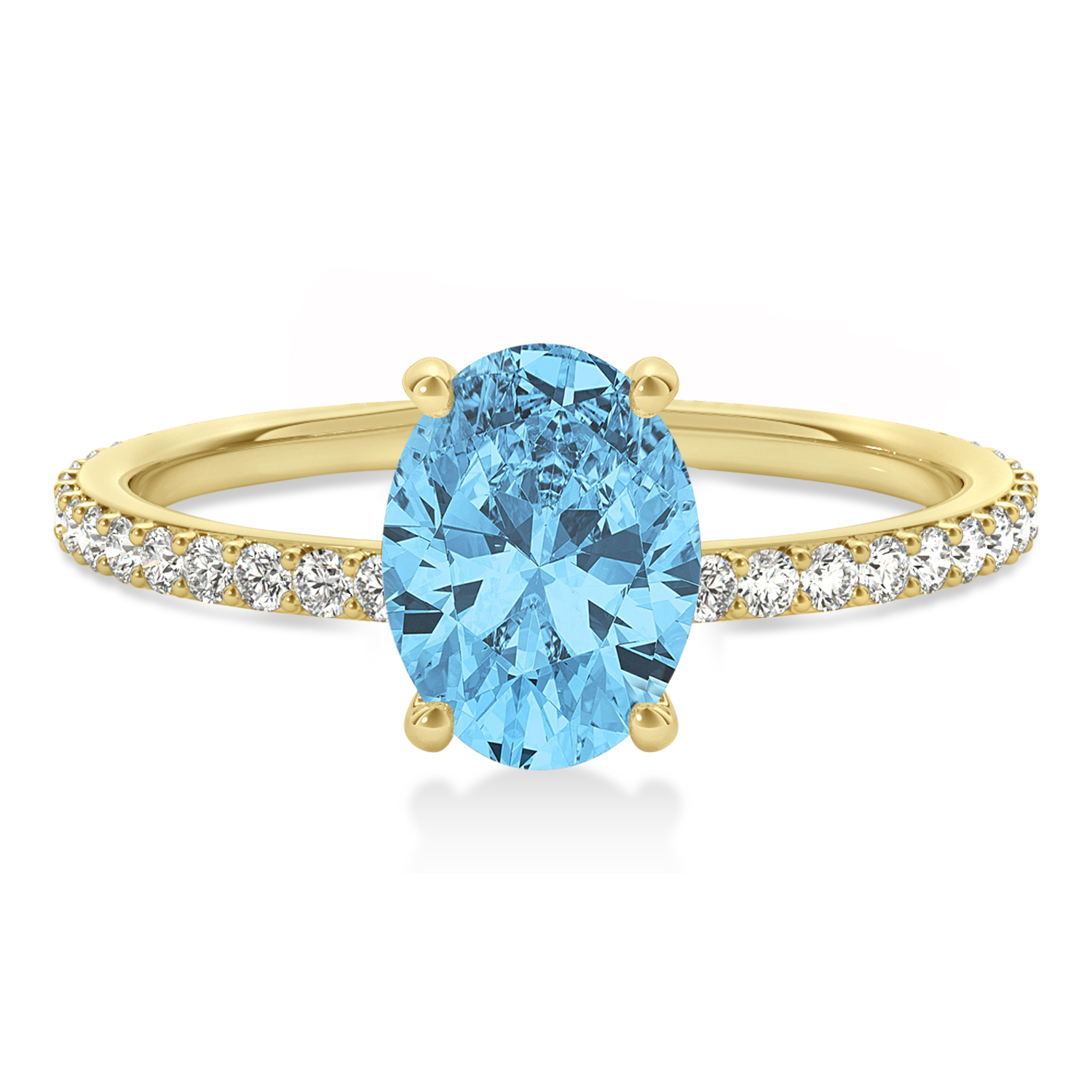 Oval Blue Topaz & Diamond Hidden Halo Engagement Ring 18k Yellow Gold (0.76ct)