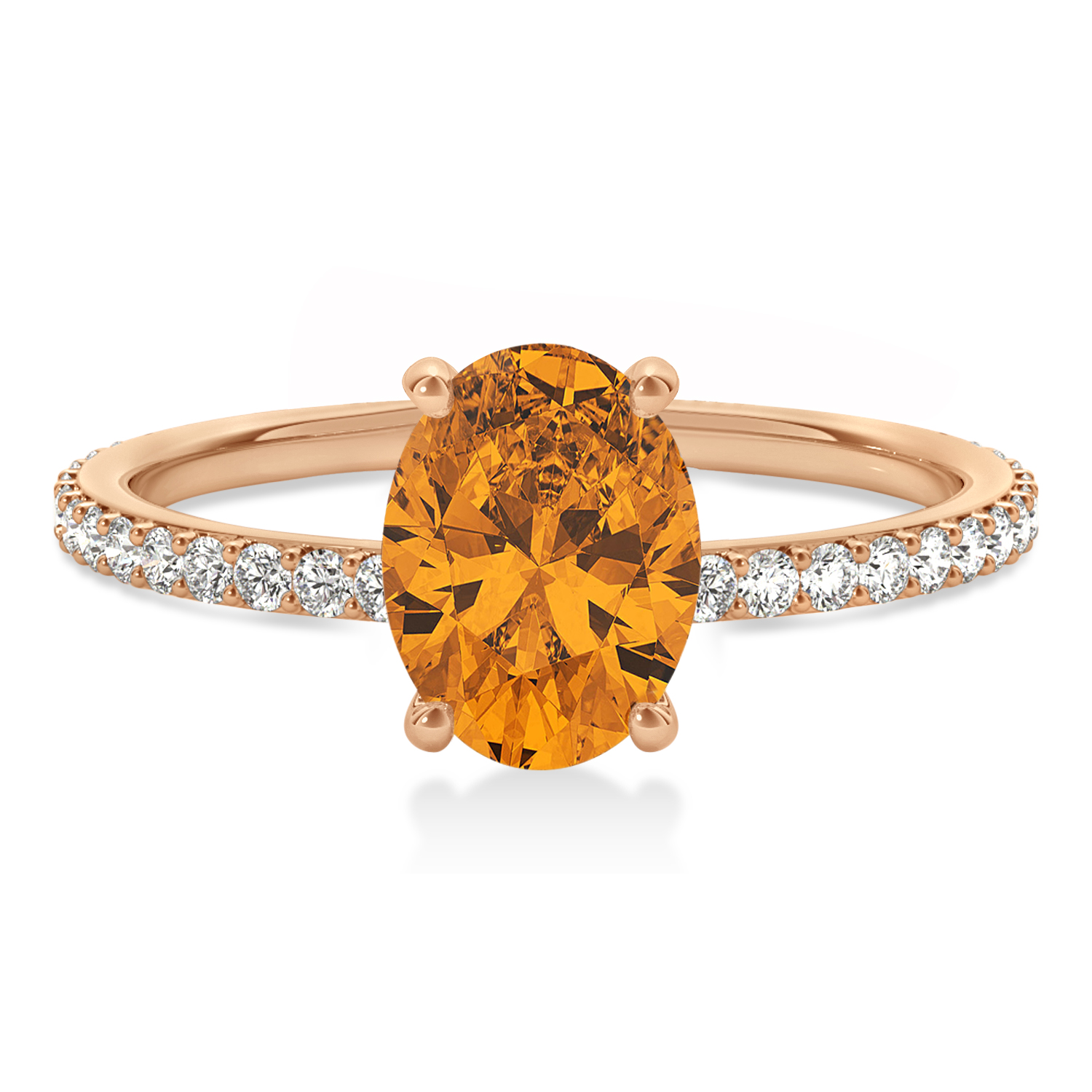 Oval Citrine & Diamond Hidden Halo Engagement Ring 18k Rose Gold (0.76ct)