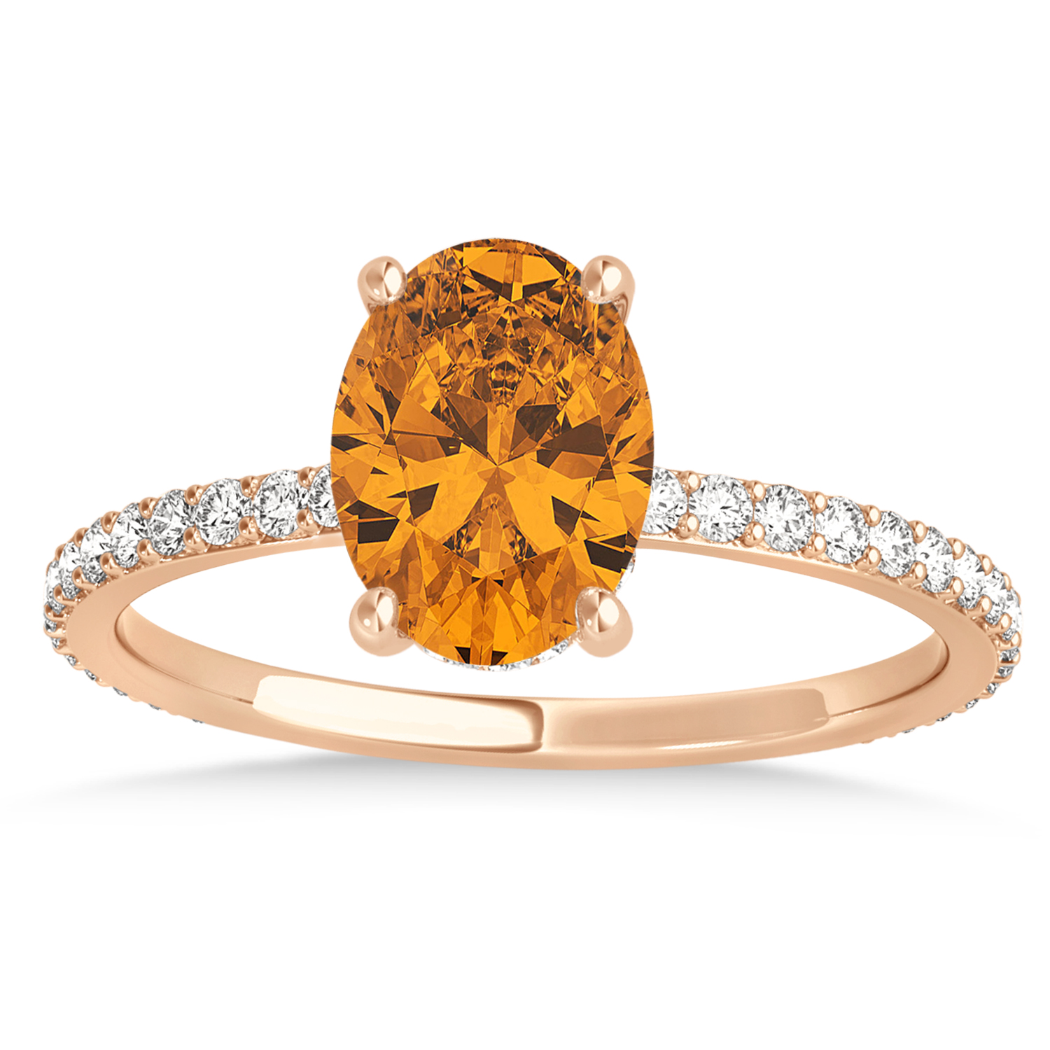 Oval Citrine & Diamond Hidden Halo Engagement Ring 18k Rose Gold (0.76ct)