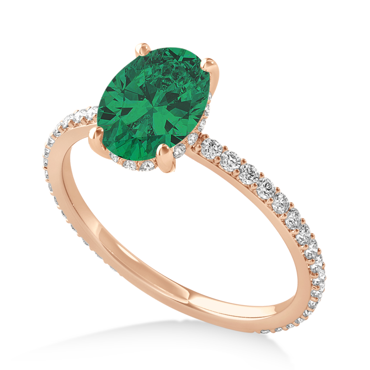 Oval Emerald & Diamond Hidden Halo Engagement Ring 14k Rose Gold (0.76ct)