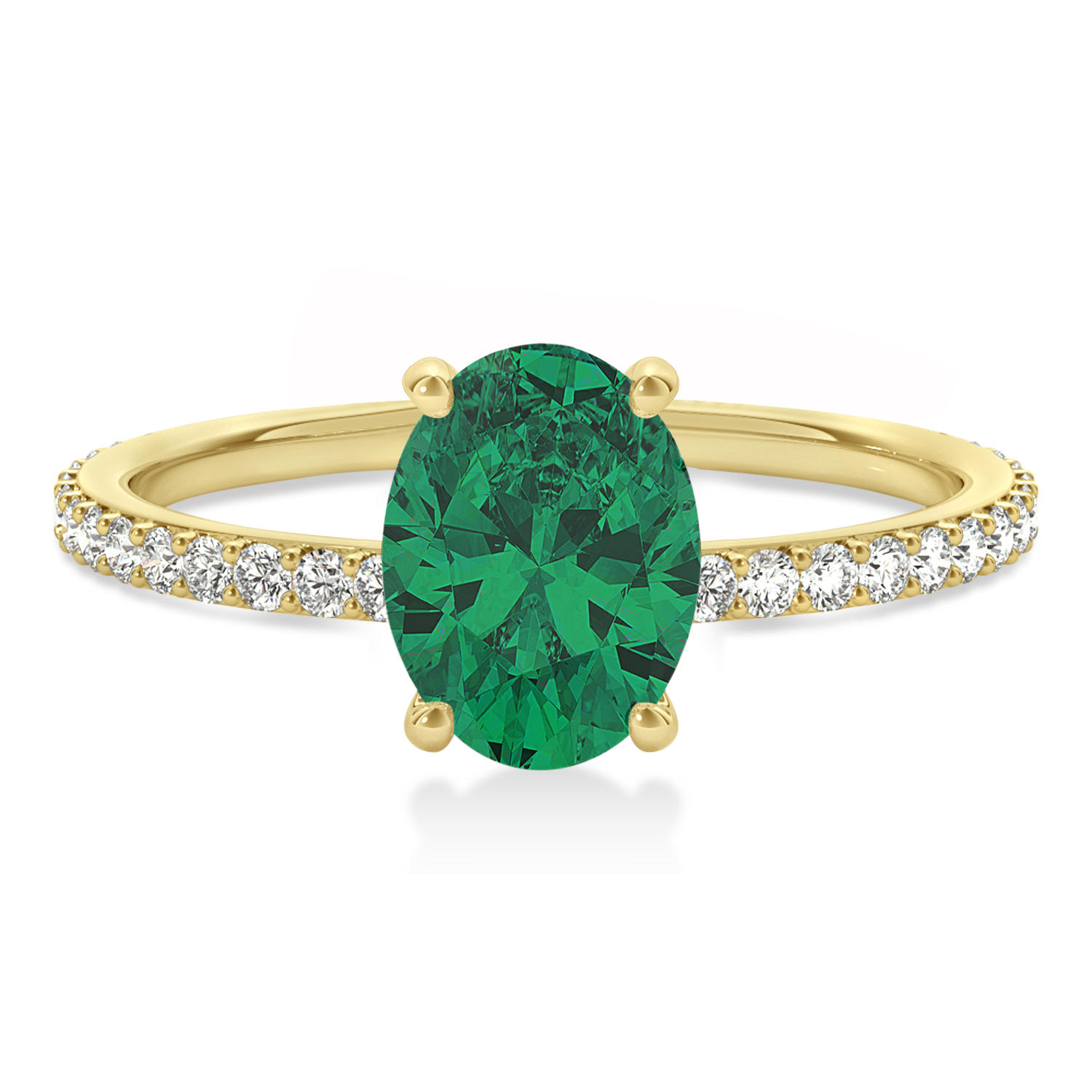 Oval Emerald & Diamond Hidden Halo Engagement Ring 14k Yellow Gold (0.76ct)