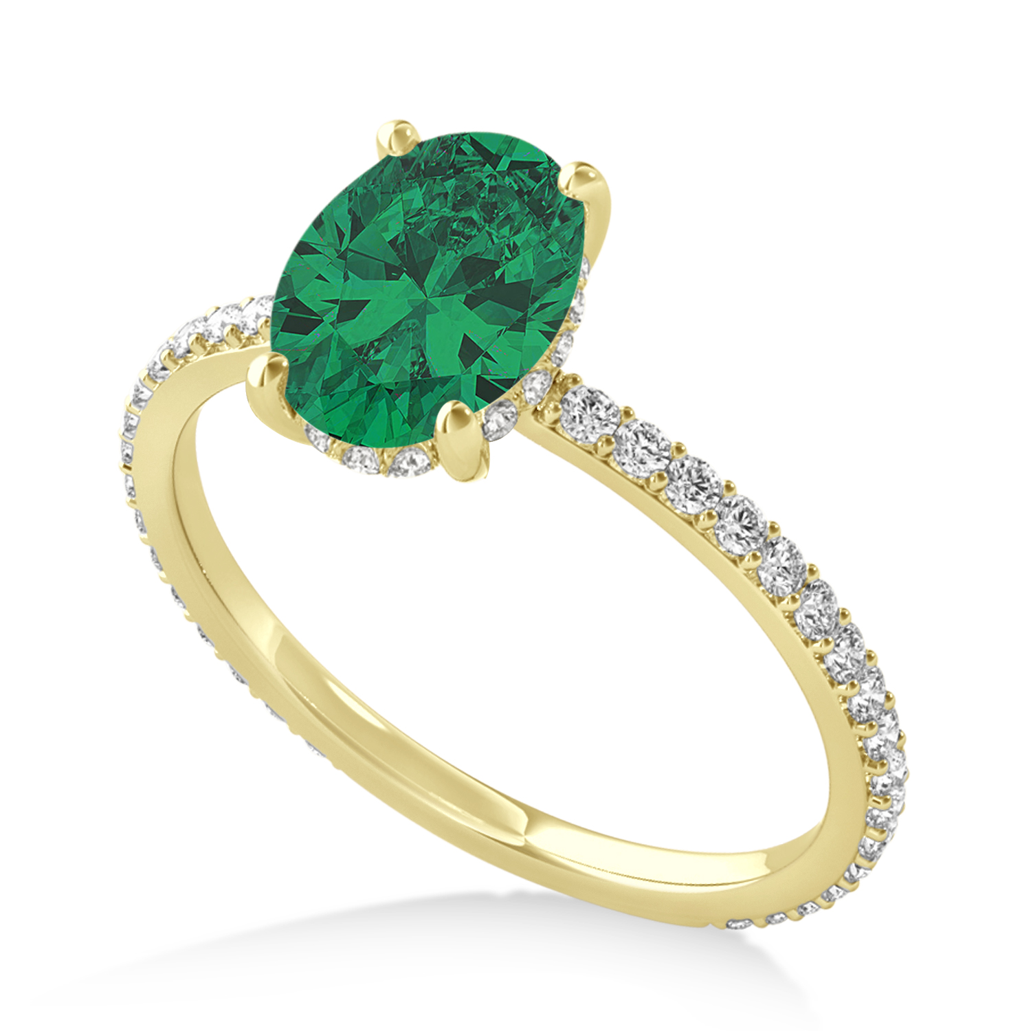 Oval Emerald & Diamond Hidden Halo Engagement Ring 14k Yellow Gold (0.76ct)