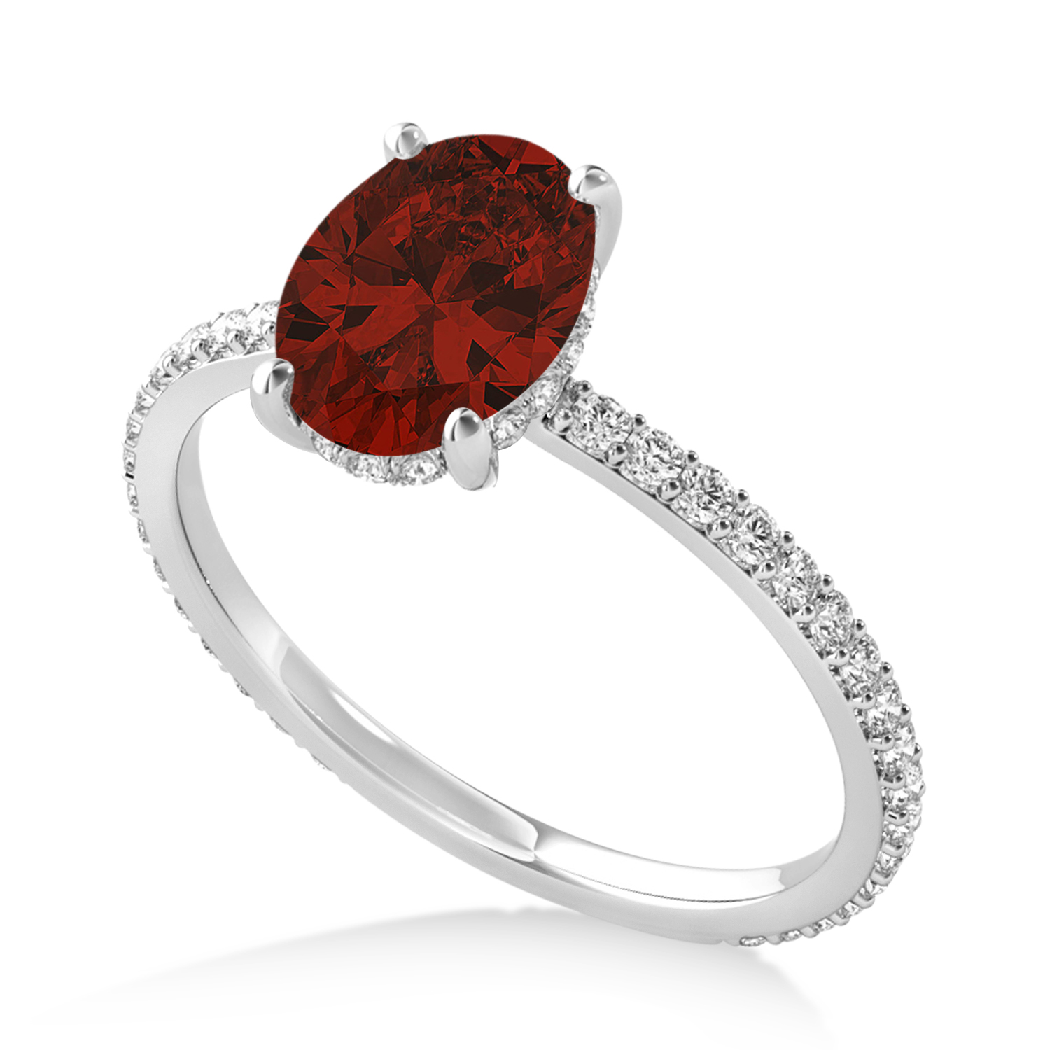 Oval Garnet & Diamond Hidden Halo Engagement Ring 14k White Gold (0.76ct)