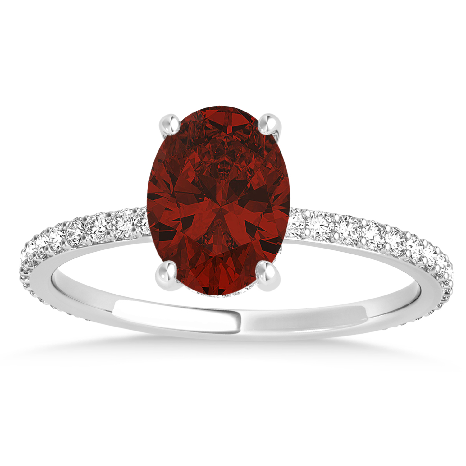 Oval Garnet & Diamond Hidden Halo Engagement Ring 14k White Gold (0.76ct)