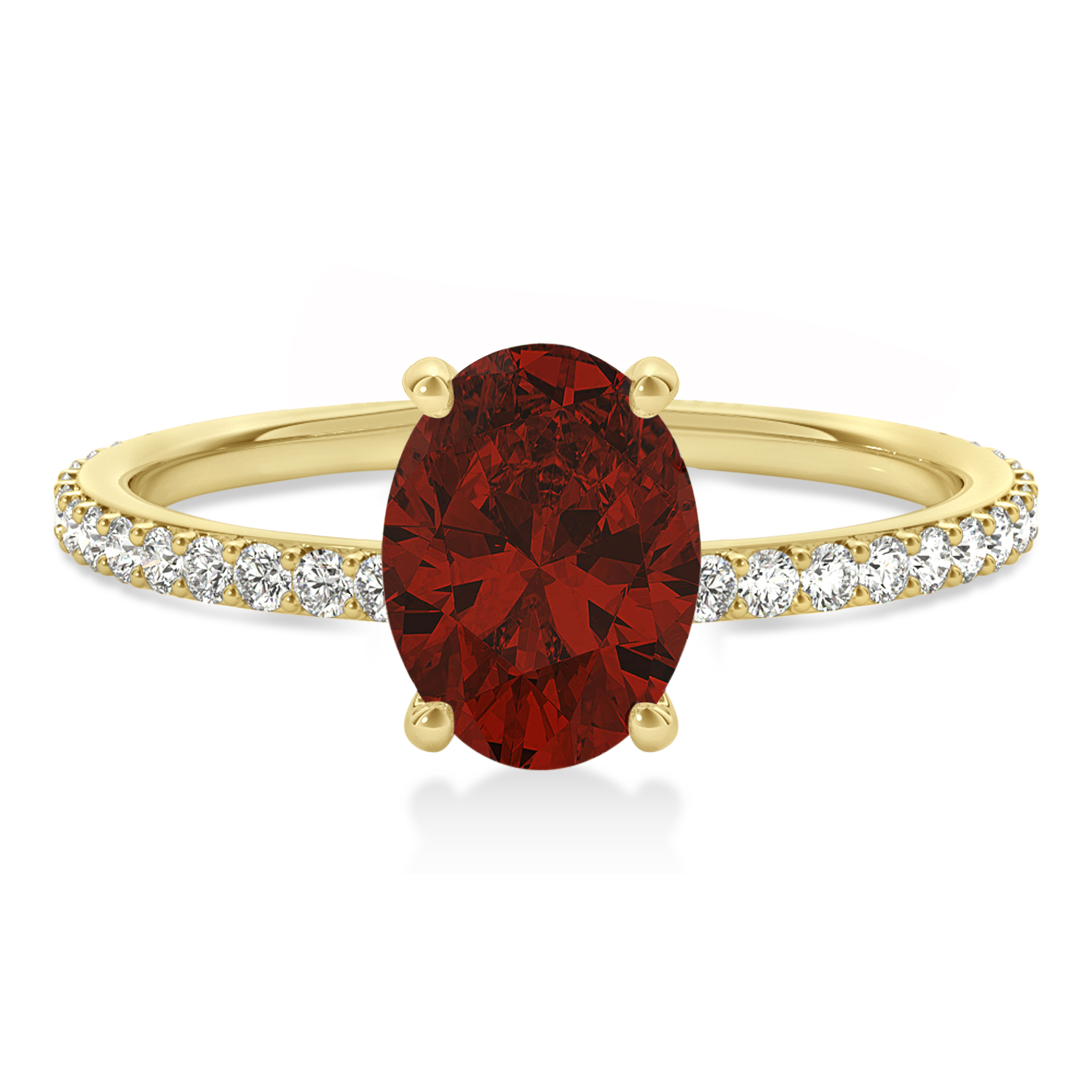 Oval Garnet & Diamond Hidden Halo Engagement Ring 18k Yellow Gold (0.76ct)