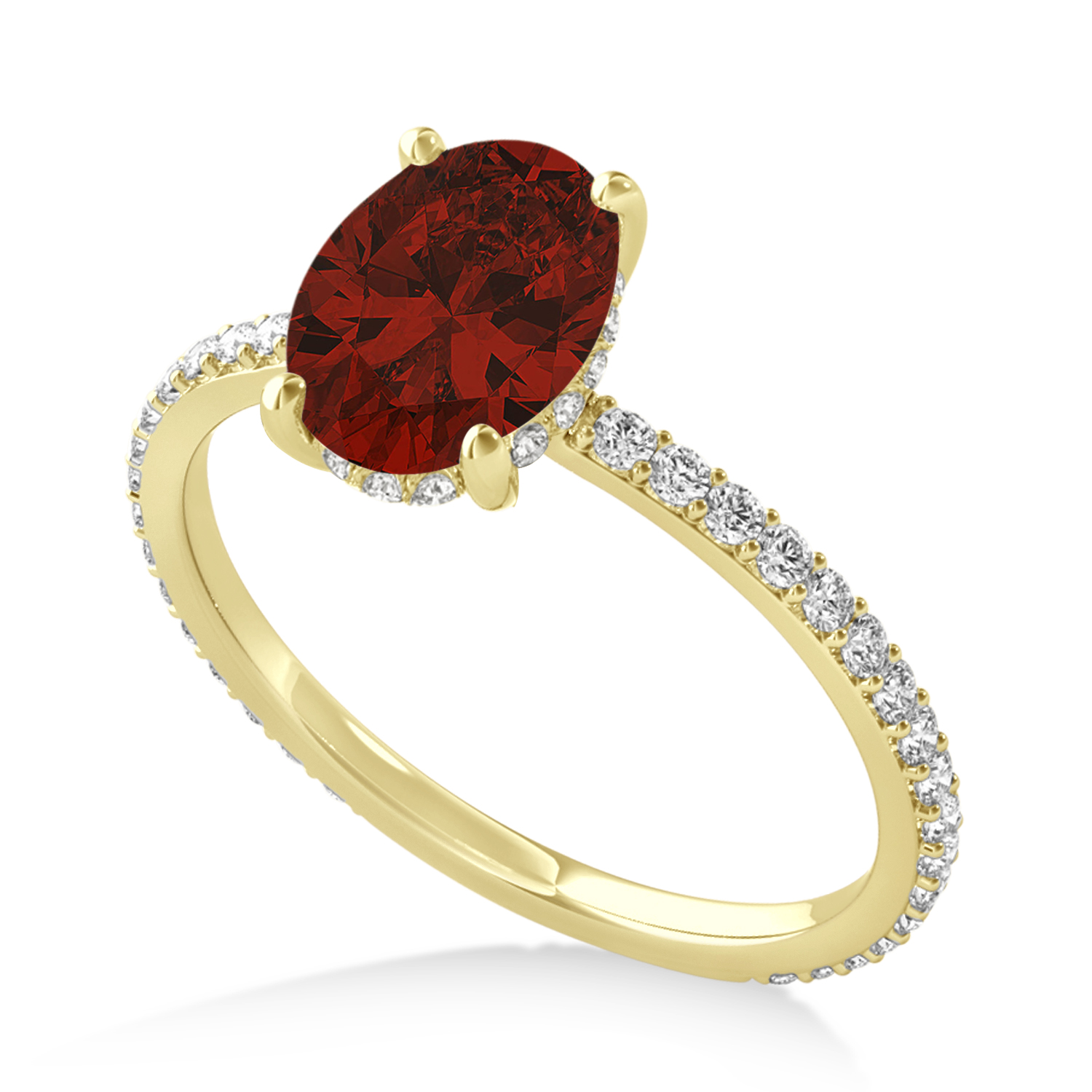 Oval Garnet & Diamond Hidden Halo Engagement Ring 18k Yellow Gold (0.76ct)