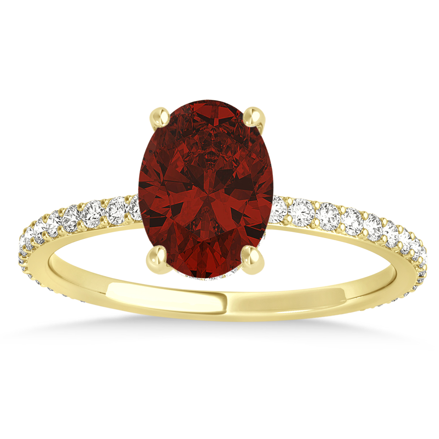 Oval Garnet & Diamond Hidden Halo Engagement Ring 18k Yellow Gold (0.76ct)