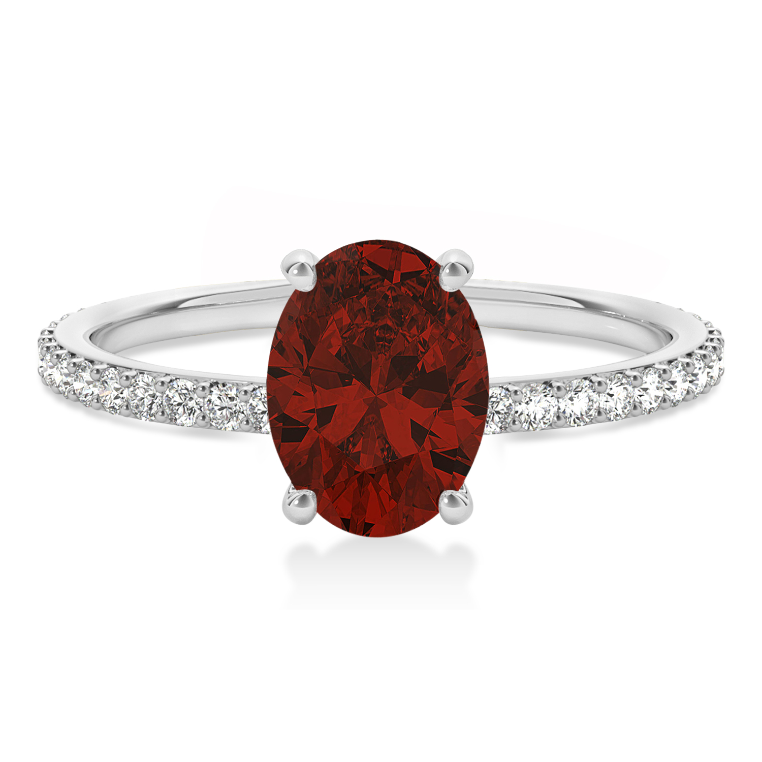 Oval Garnet & Diamond Hidden Halo Engagement Ring Palladium (0.76ct)