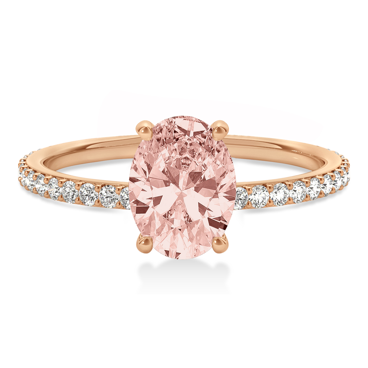 Oval Morganite & Diamond Hidden Halo Engagement Ring 18k Rose Gold (0.76ct)