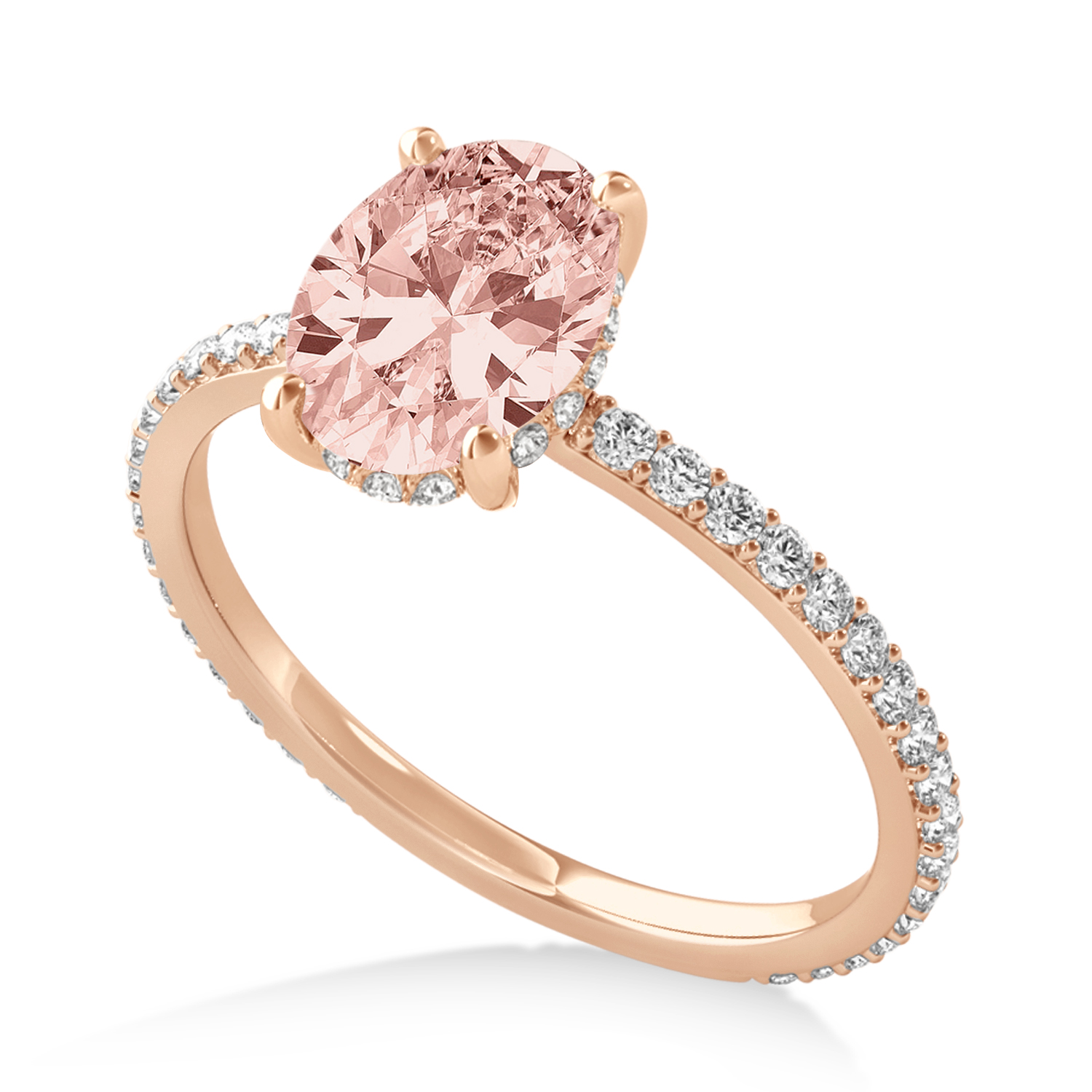 Oval Morganite & Diamond Hidden Halo Engagement Ring 18k Rose Gold (0.76ct)