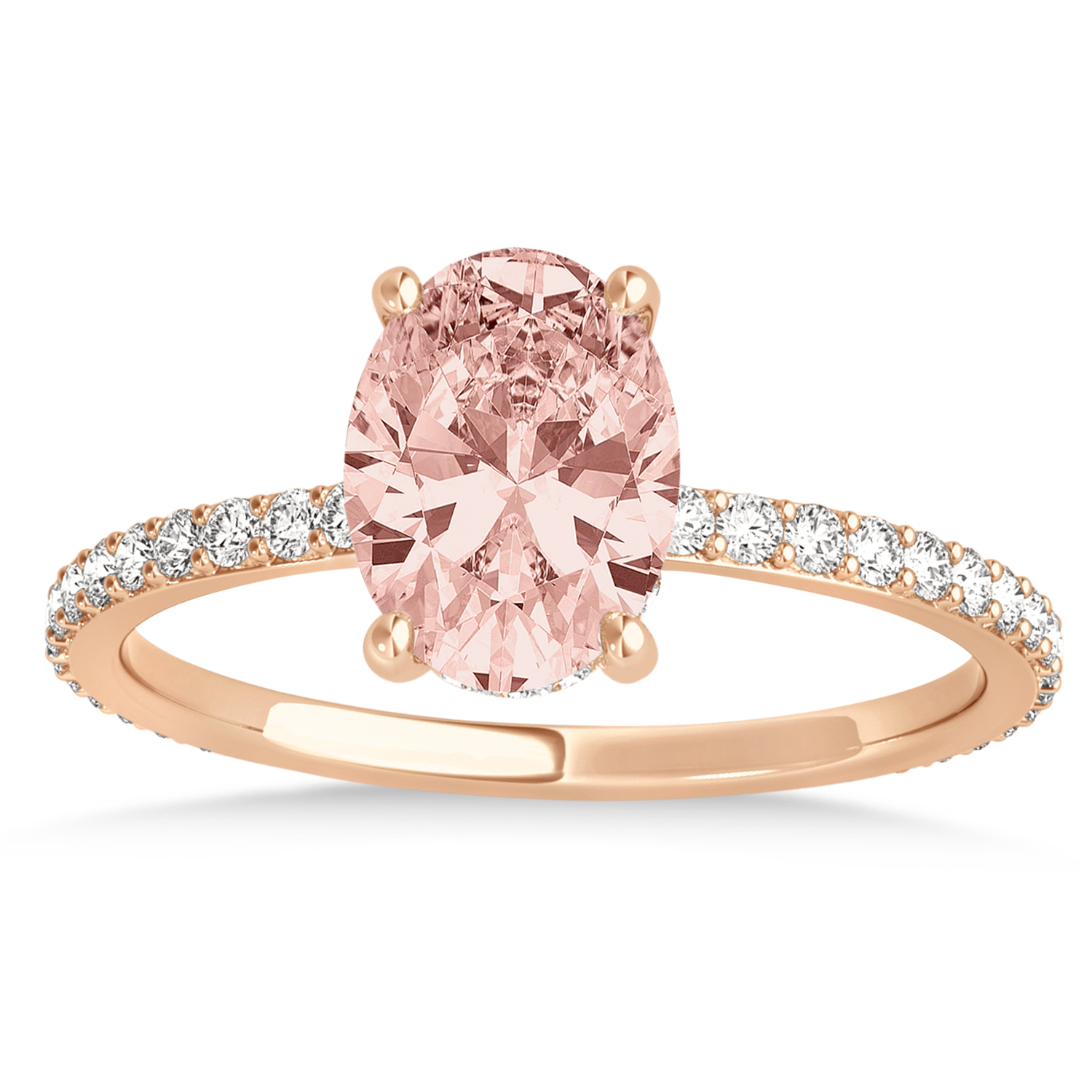 Oval Morganite & Diamond Hidden Halo Engagement Ring 18k Rose Gold (0.76ct)