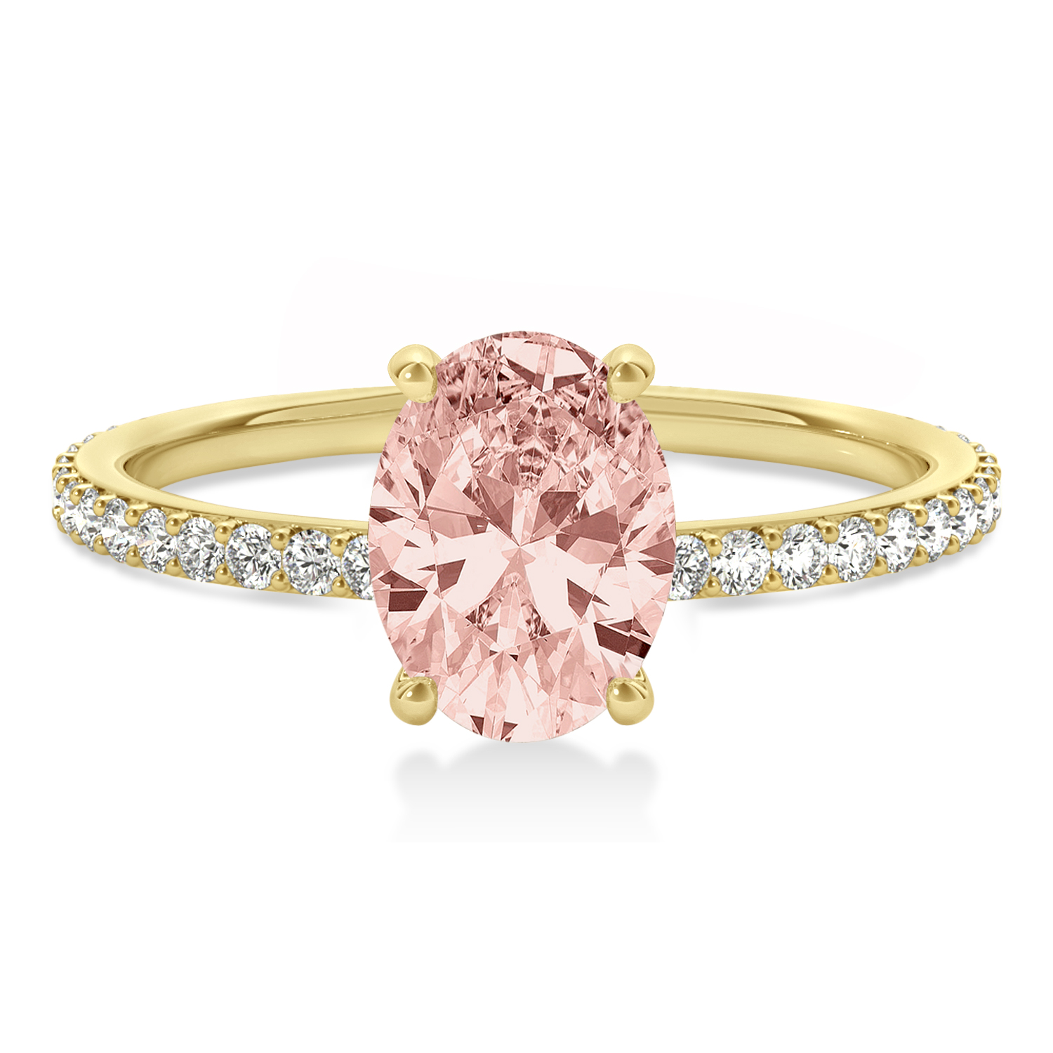 Oval Morganite & Diamond Hidden Halo Engagement Ring 18k Yellow Gold (0.76ct)